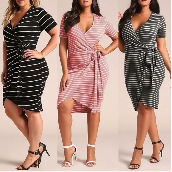 Body Con Wrap Dress with Short Sleeves