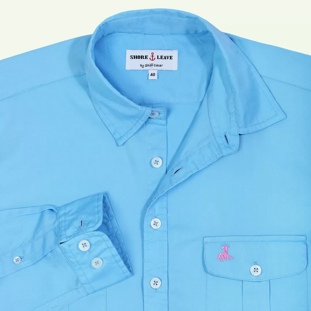 Breeze Blue Twill Enzyme Washed Texas Shirt