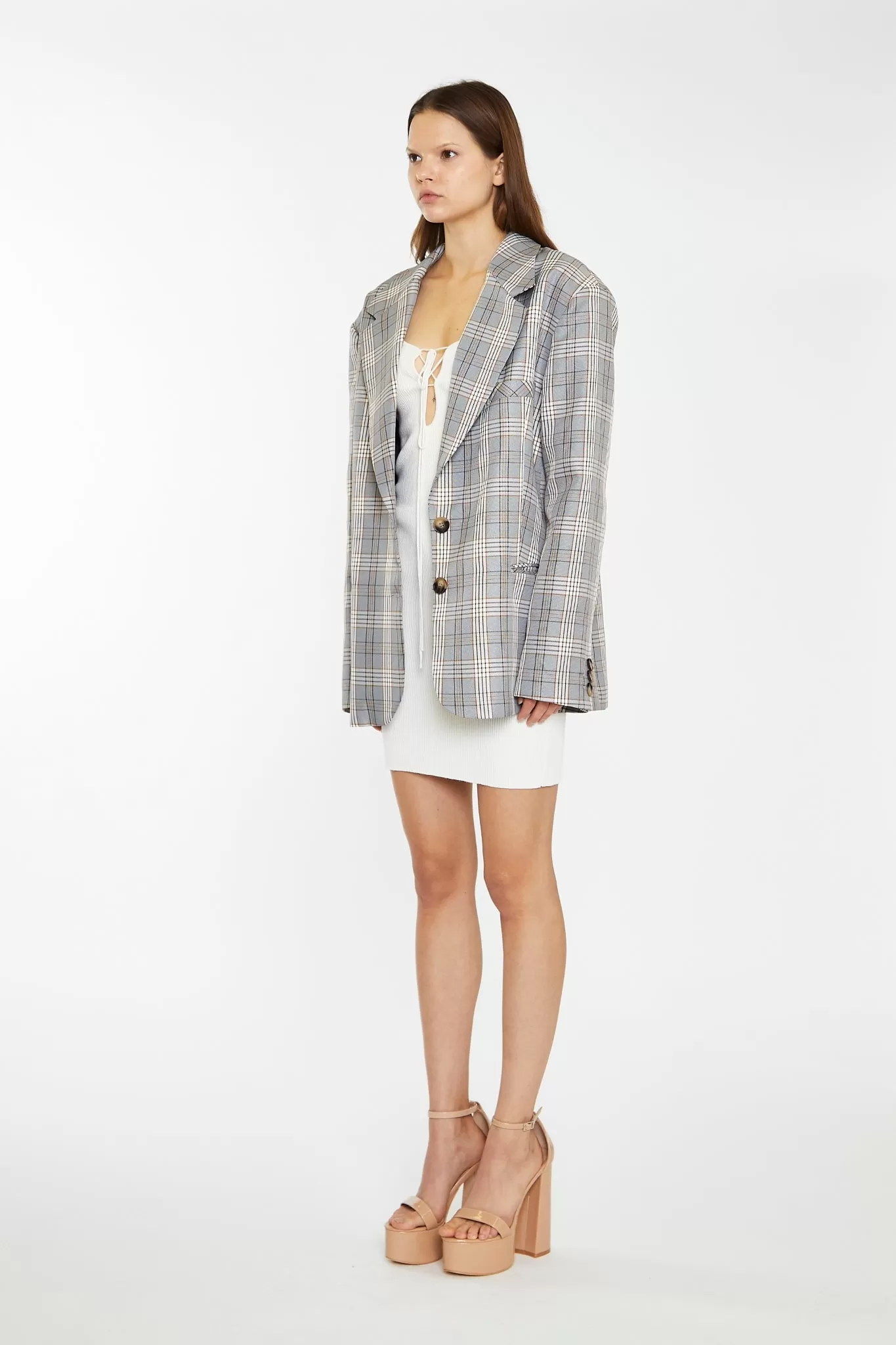 Brown Multi-Check Oversized Blazer