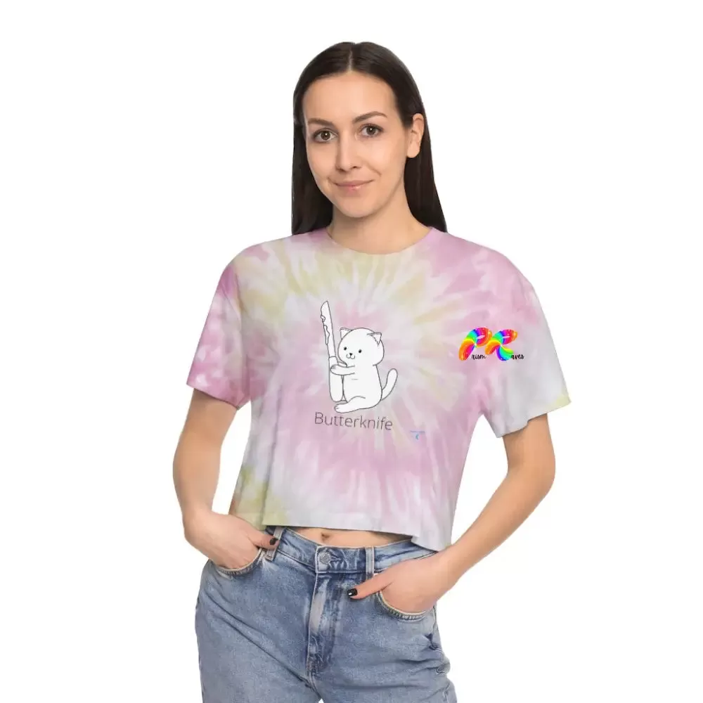 Butterknife Cat Tie-Dye Crop T-Shirt