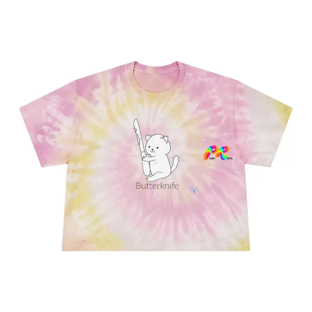 Butterknife Cat Tie-Dye Crop T-Shirt