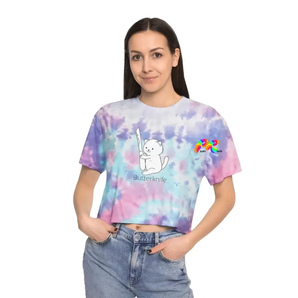 Butterknife Cat Tie-Dye Crop T-Shirt