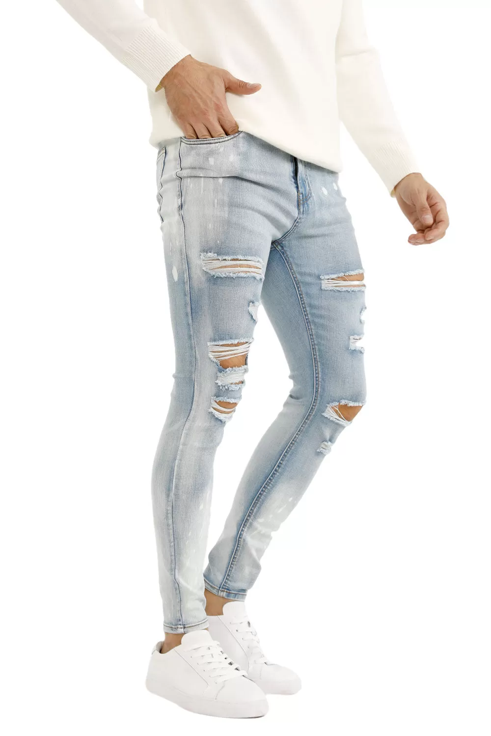 Buy $80 Free Shipping Men's Light Blue Stretch Jean - Ripped