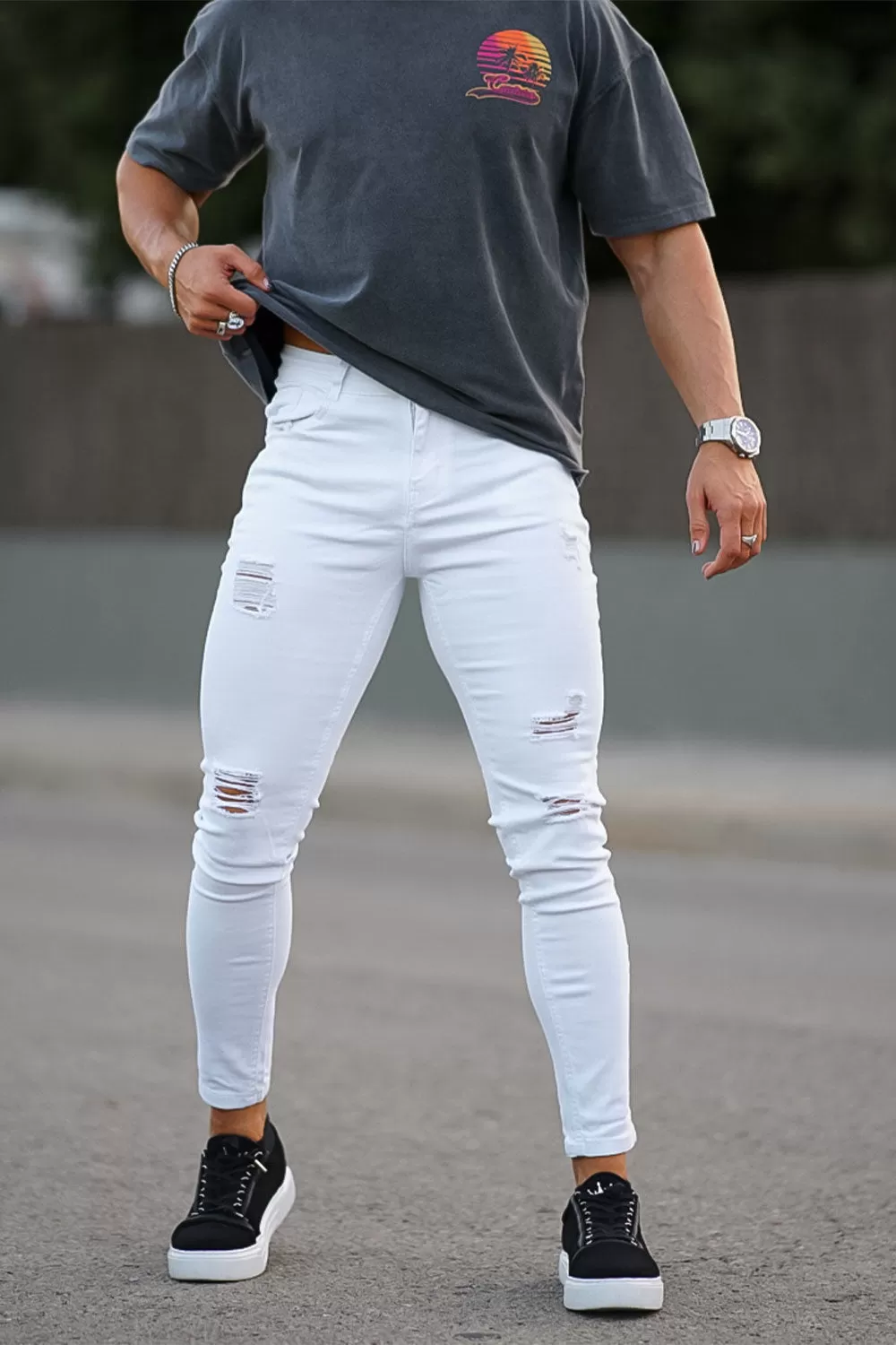 Buy $80 Free Shipping Men's Ripped Skinny Jean - White