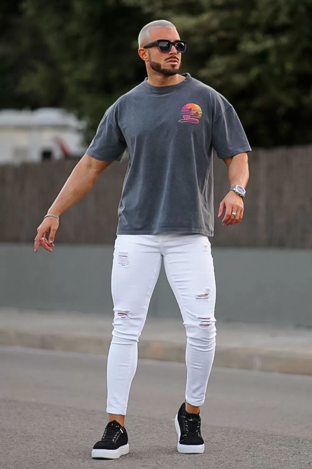 Buy $80 Free Shipping Men's Ripped Skinny Jean - White