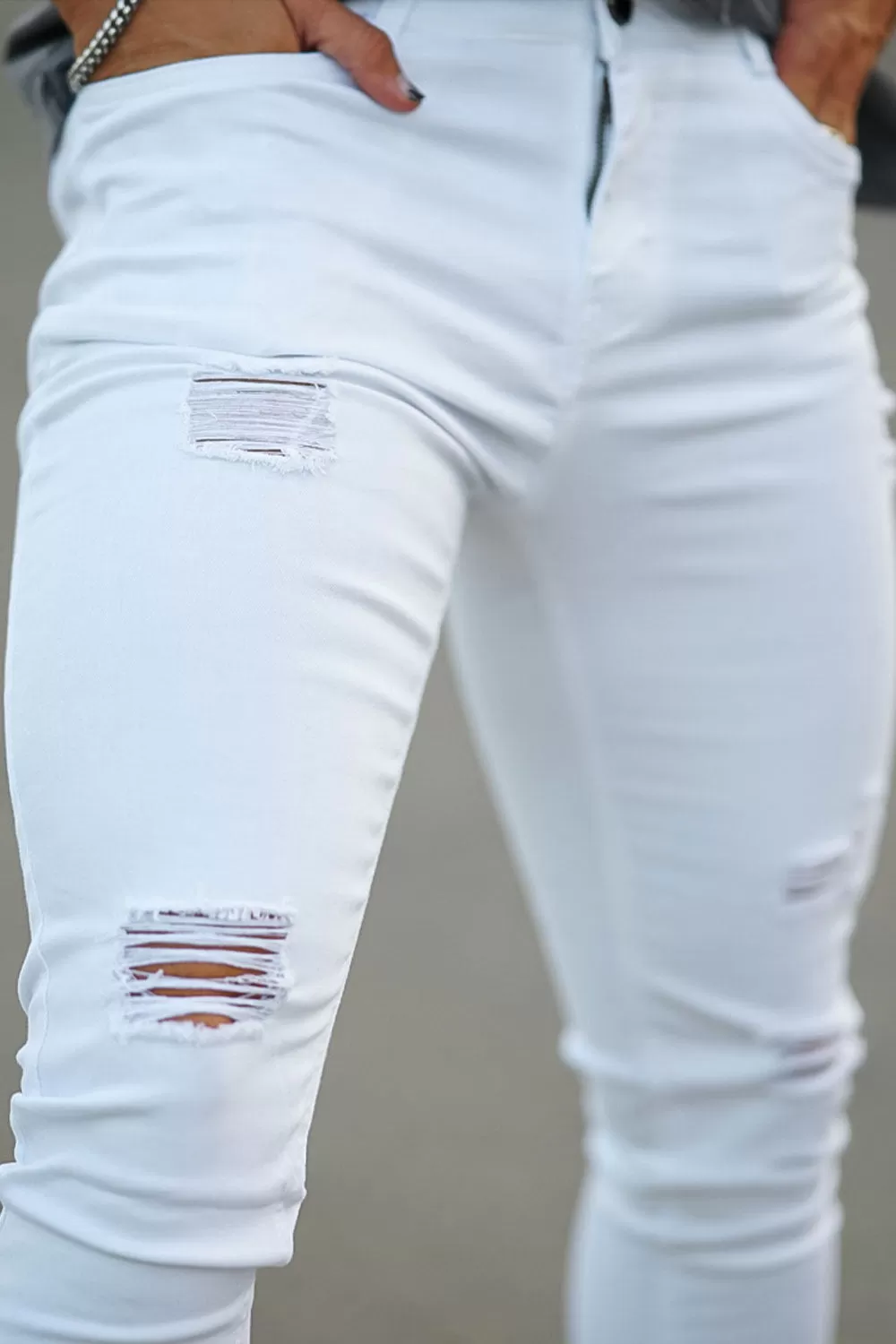 Buy $80 Free Shipping Men's Ripped Skinny Jean - White