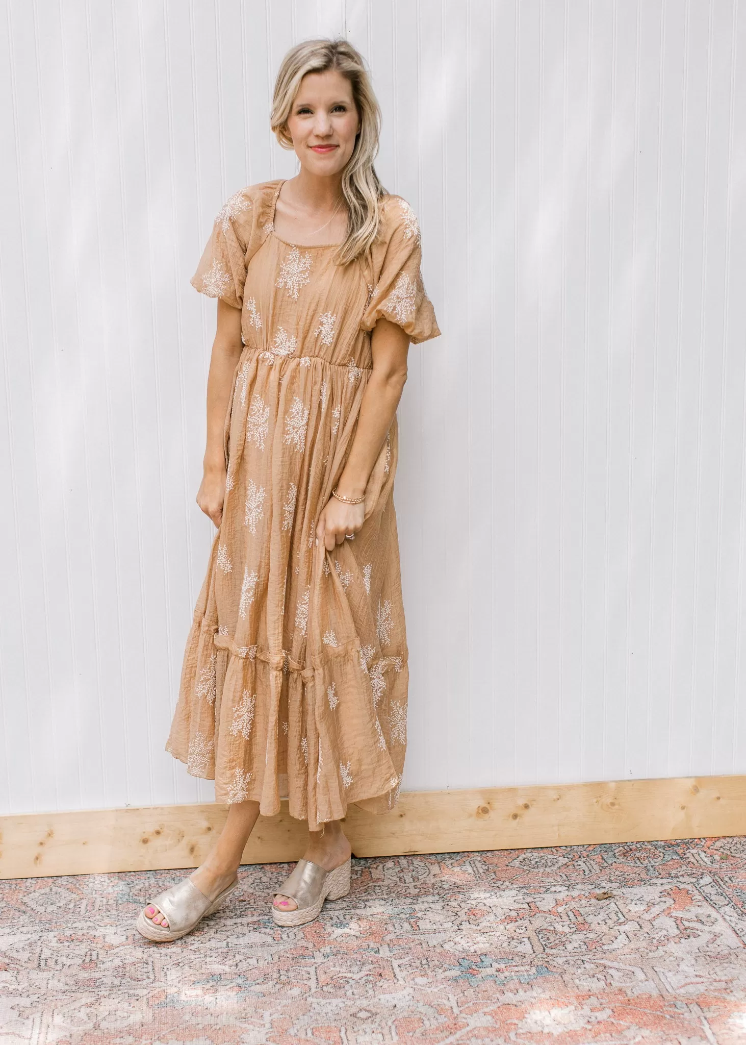 Camel Flower Spray Dress