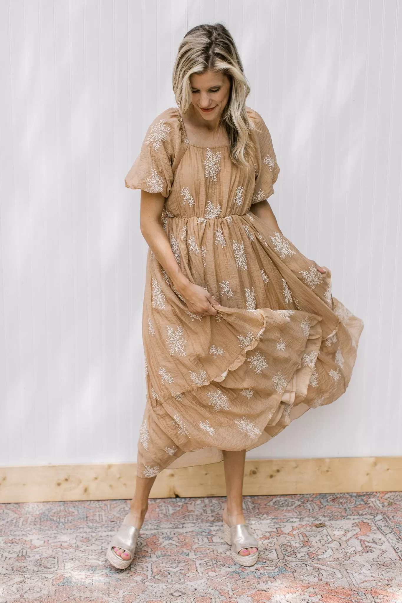 Camel Flower Spray Dress