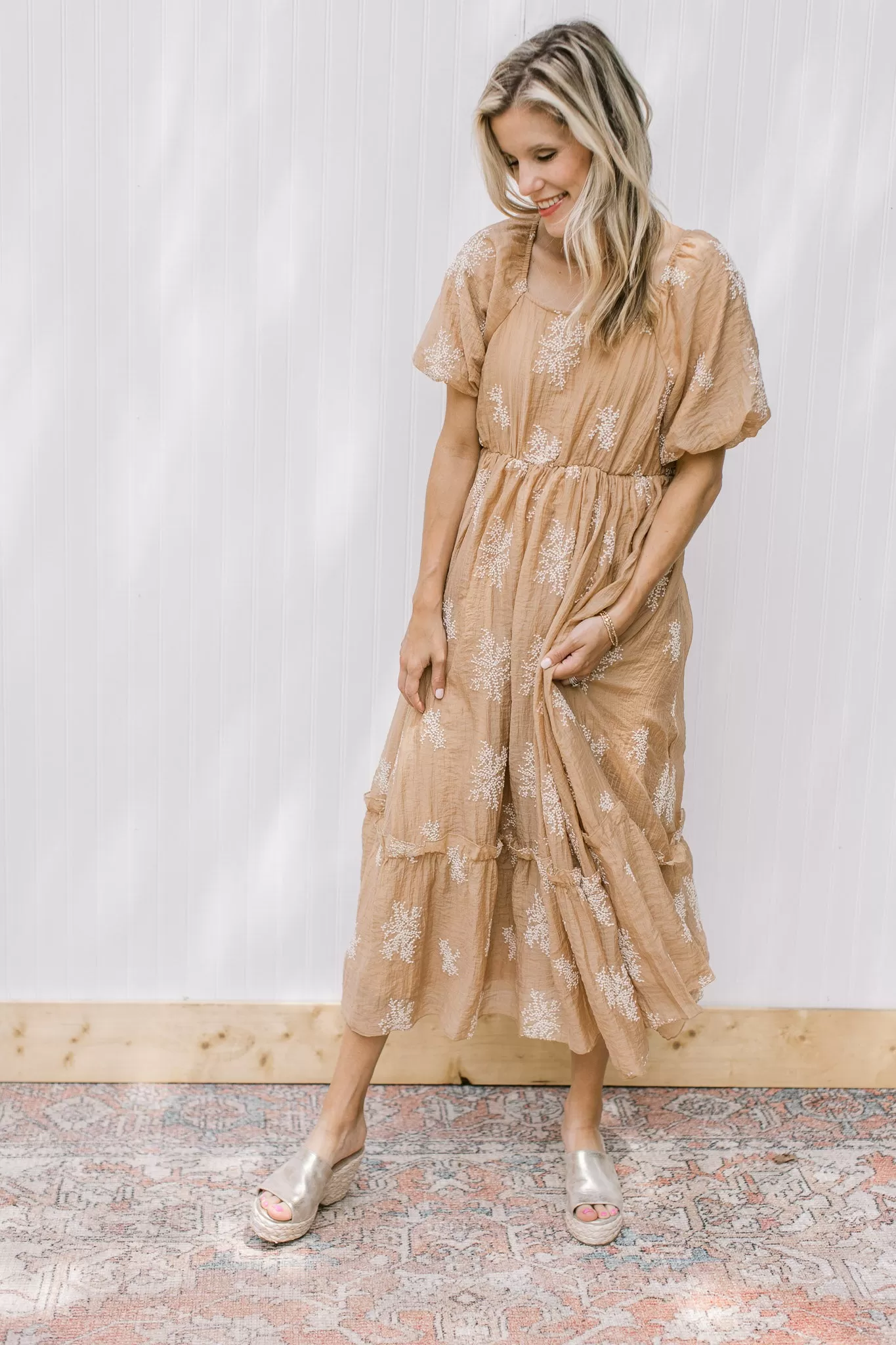 Camel Flower Spray Dress