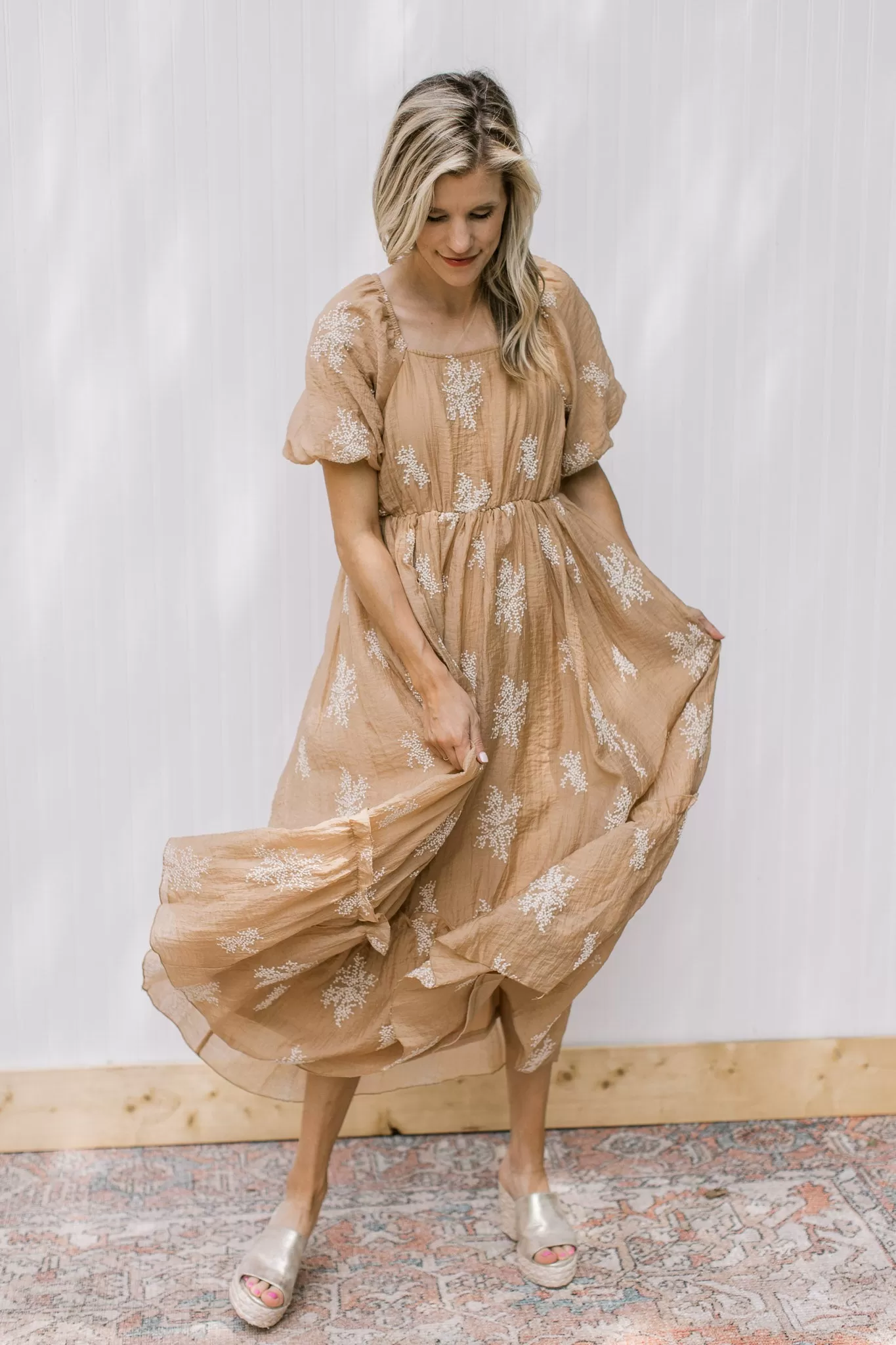 Camel Flower Spray Dress