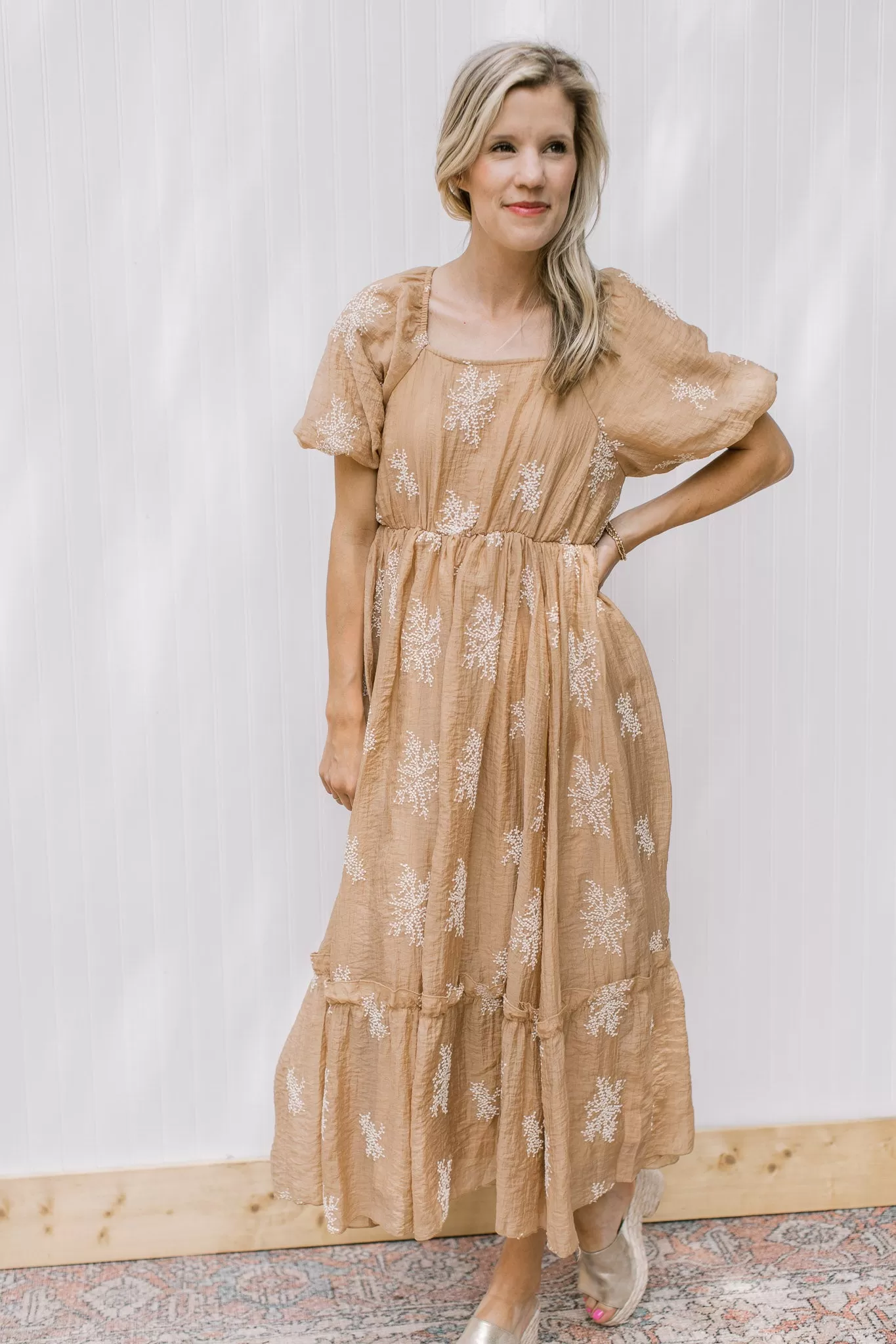 Camel Flower Spray Dress