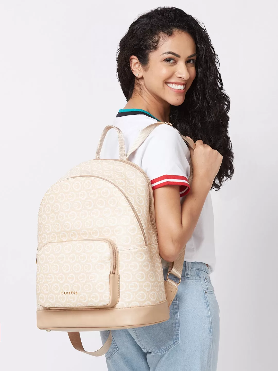 Caprese Cleo Laptop Backpack Large Beige