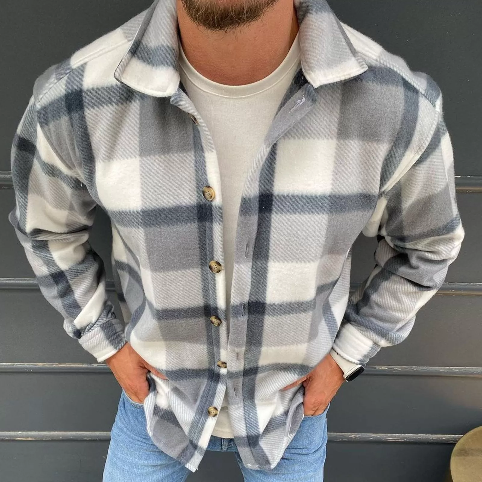 CASUAL PLAID FLANNEL SHIRT JACKET