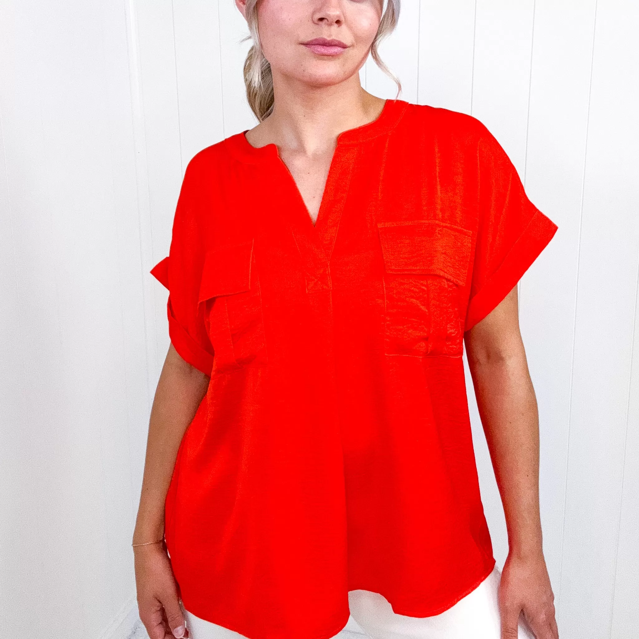 Cherry Red Dolman Short Sleeve Blouse