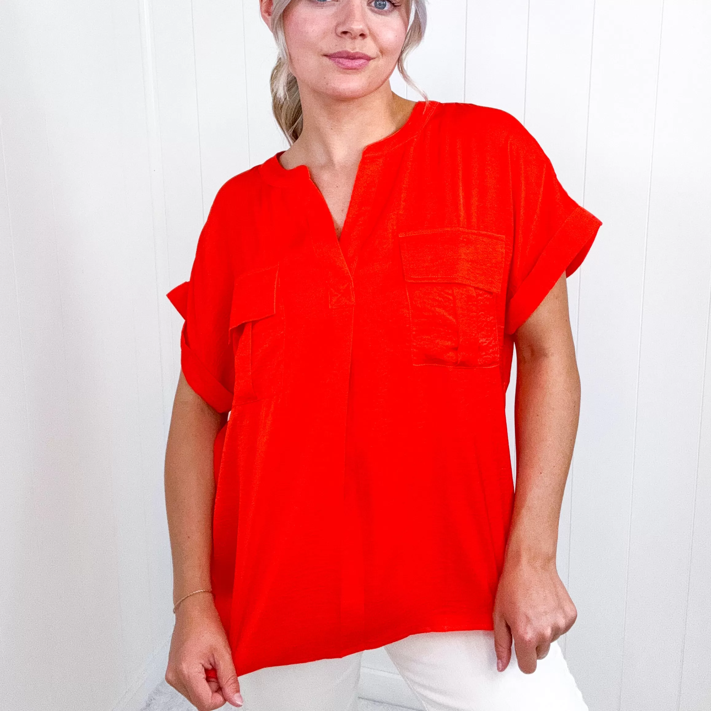 Cherry Red Dolman Short Sleeve Blouse