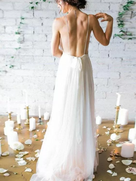 Chic Chiffon Ivory Wedding Dress V Neck Cheap Wedding Dress #ER157