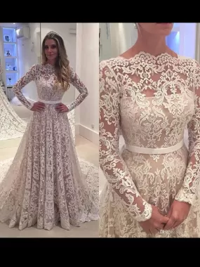 Chic Ivory Wedding Dress Lace Long Sleeve Wedding Dress #ER151