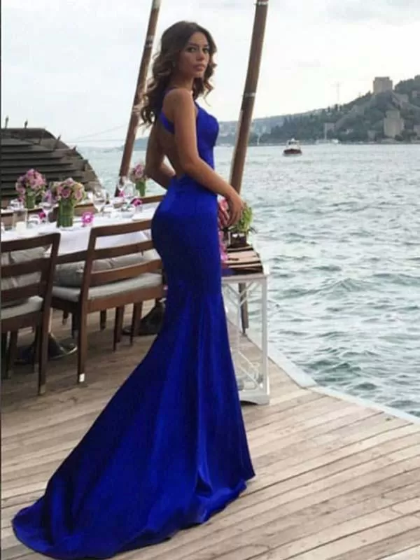 Chic Mermaid Chiffon Prom Dress Royal Blue Cheap Long Prom Dress #ER150