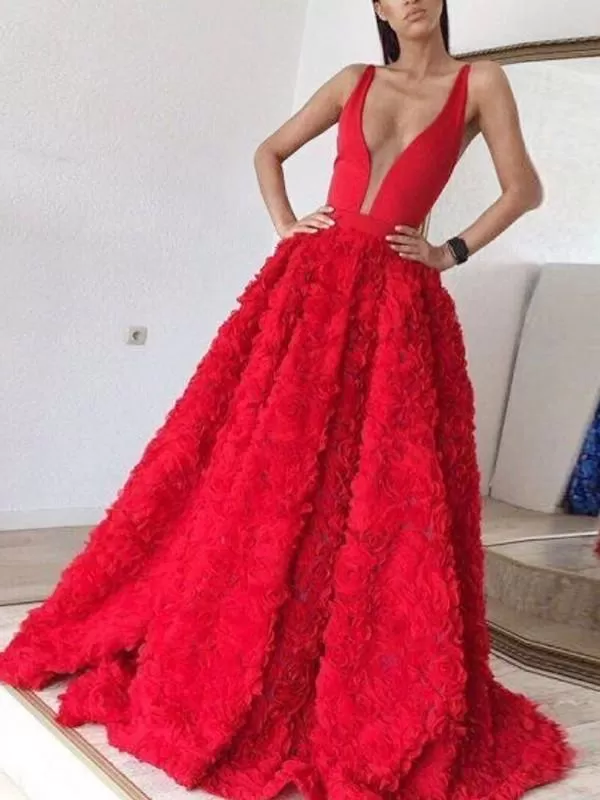 Chic Red Prom Dress Simple Lace Cheap Long Prom Dress #ER128