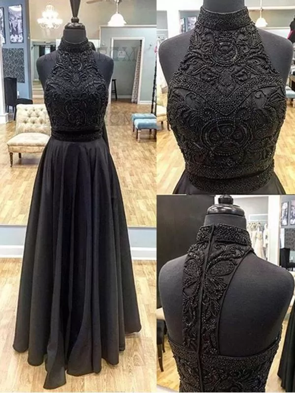 Chic Two Piece Prom Dress Black Long Prom Dress #ER060