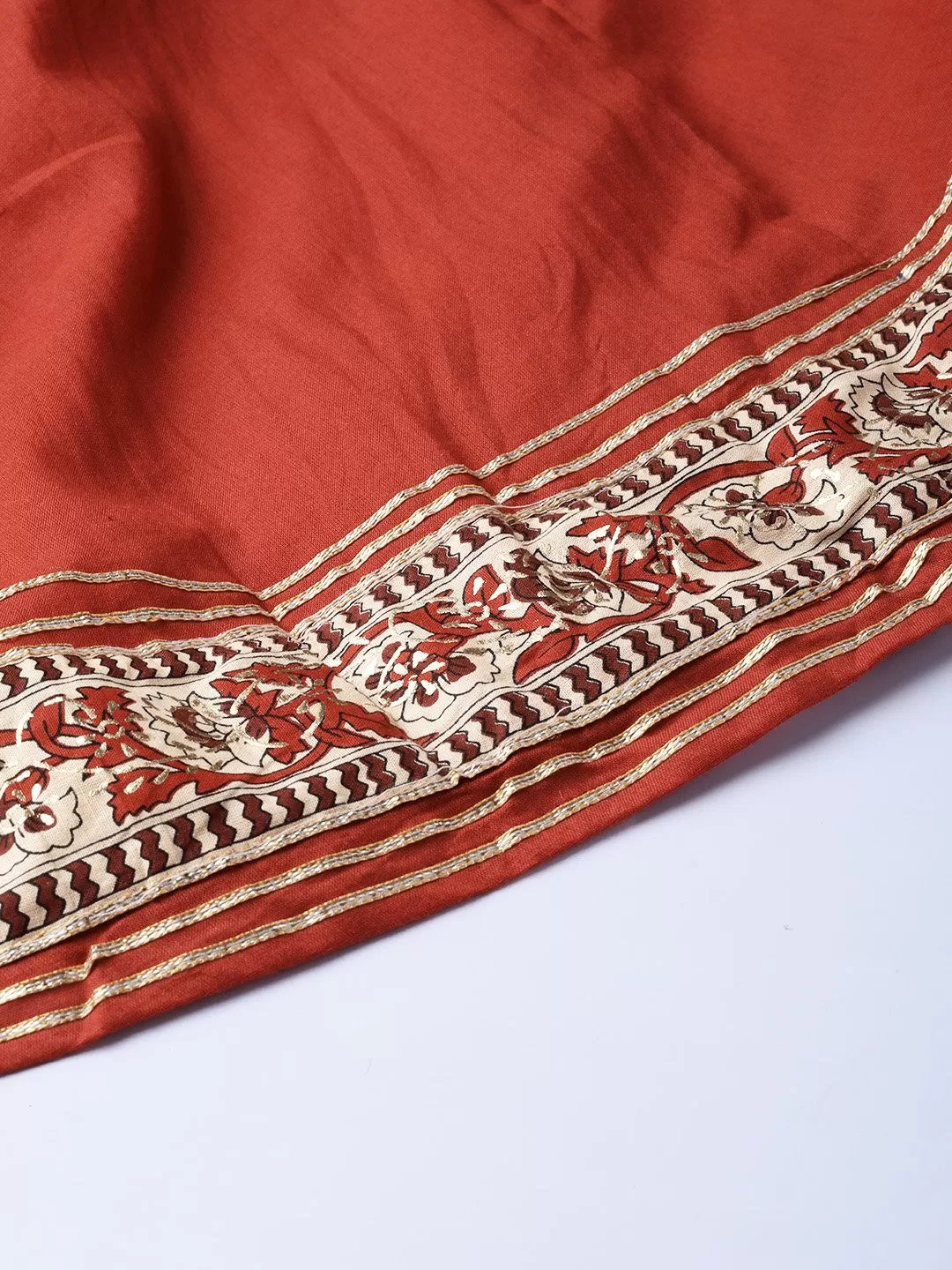 Cinnamon Kalamkari Kurta, Palazzo & Dupatta Set