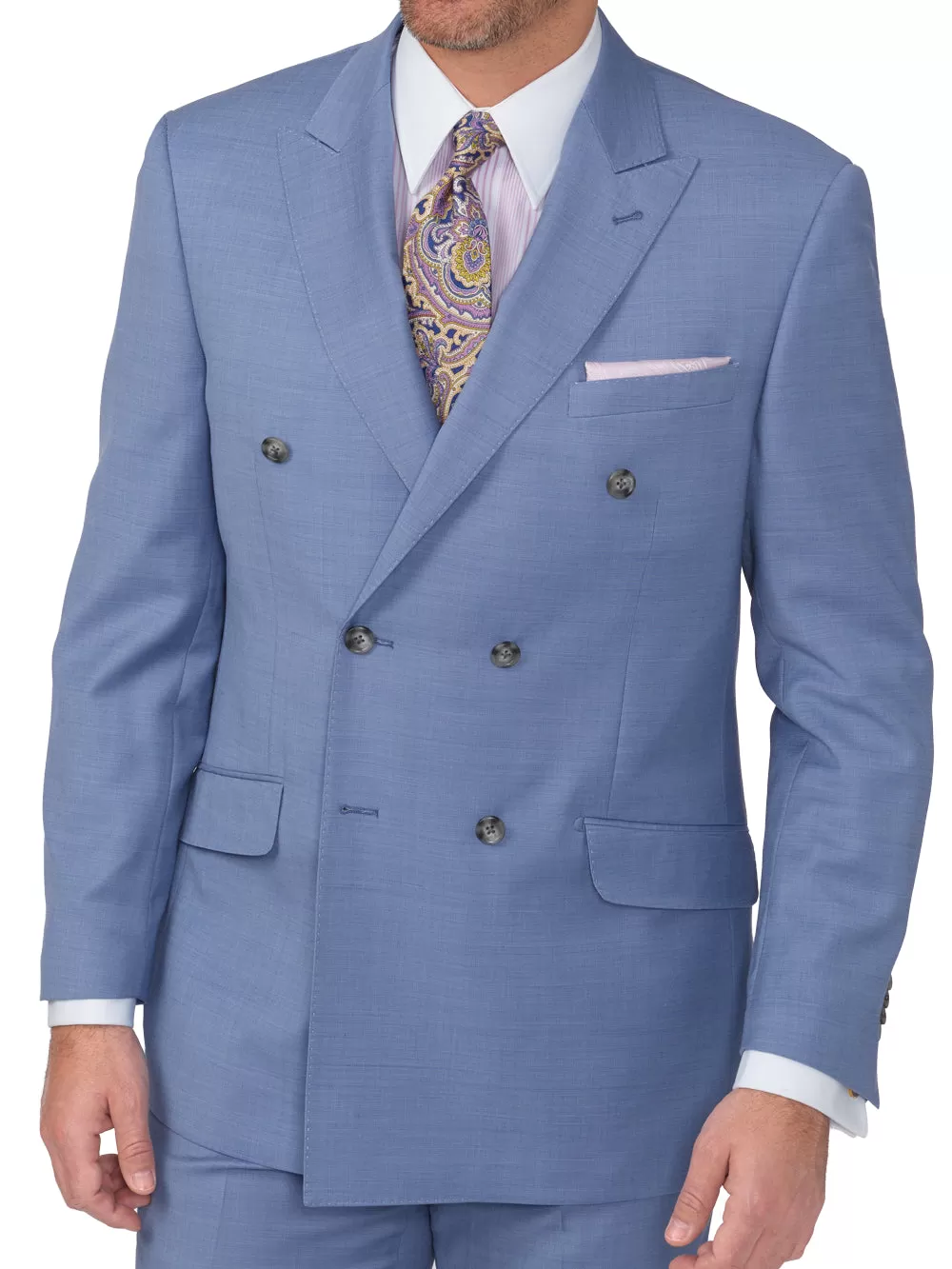 Classic Fit Sharkskin Double Breasted Peak Lapel Suit Jacket