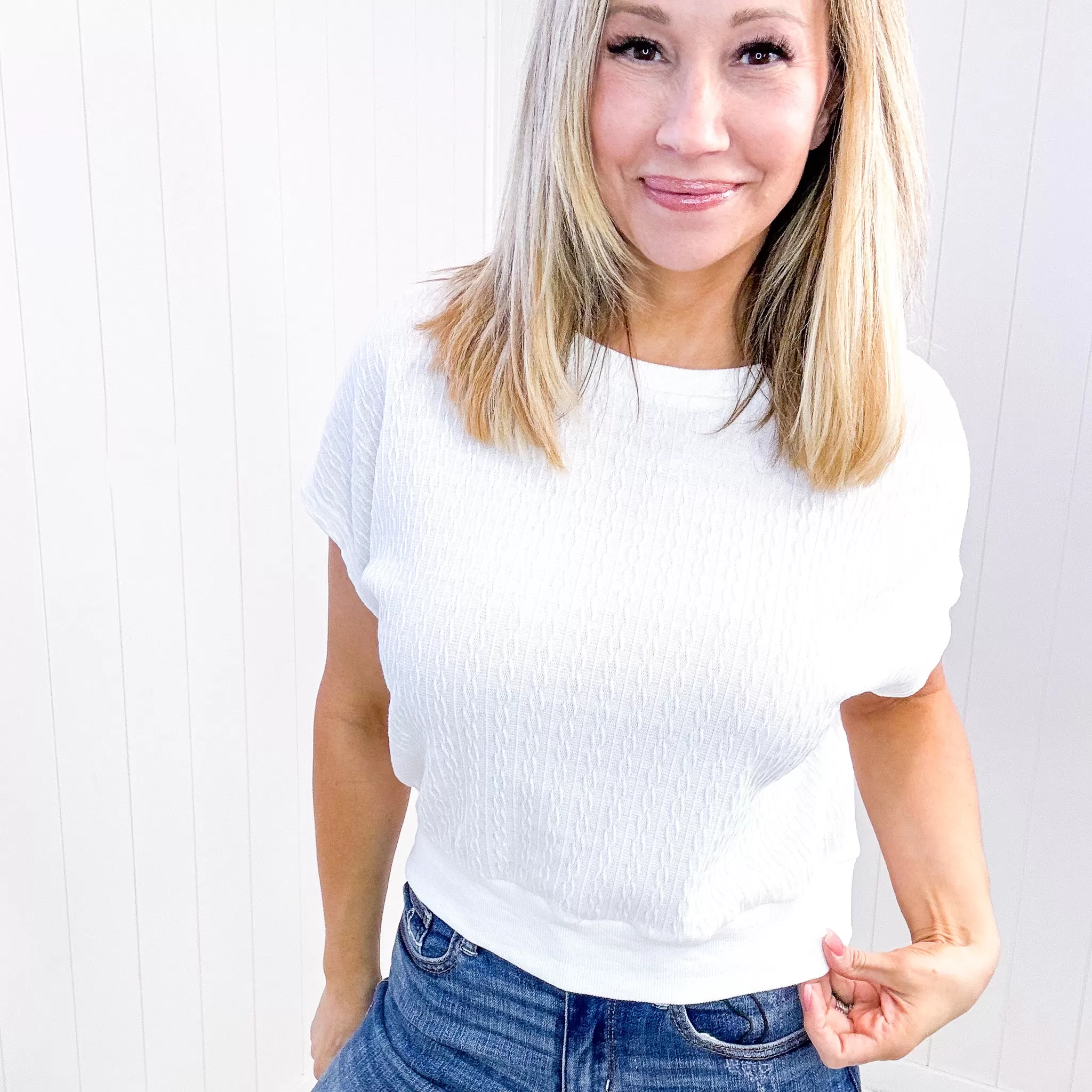 Clearly Classic Mom Cropped Short Sleeve Top in White