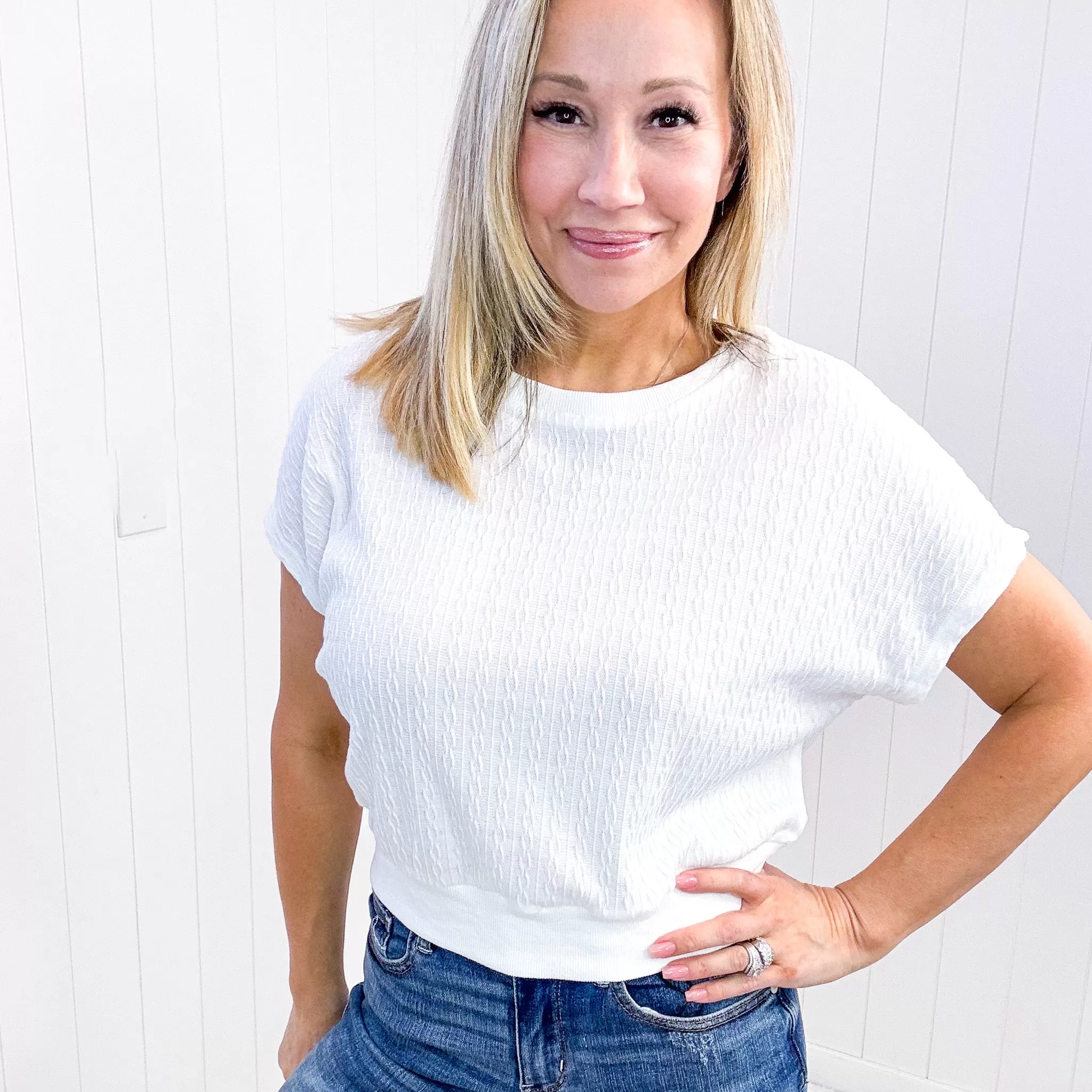 Clearly Classic Mom Cropped Short Sleeve Top in White