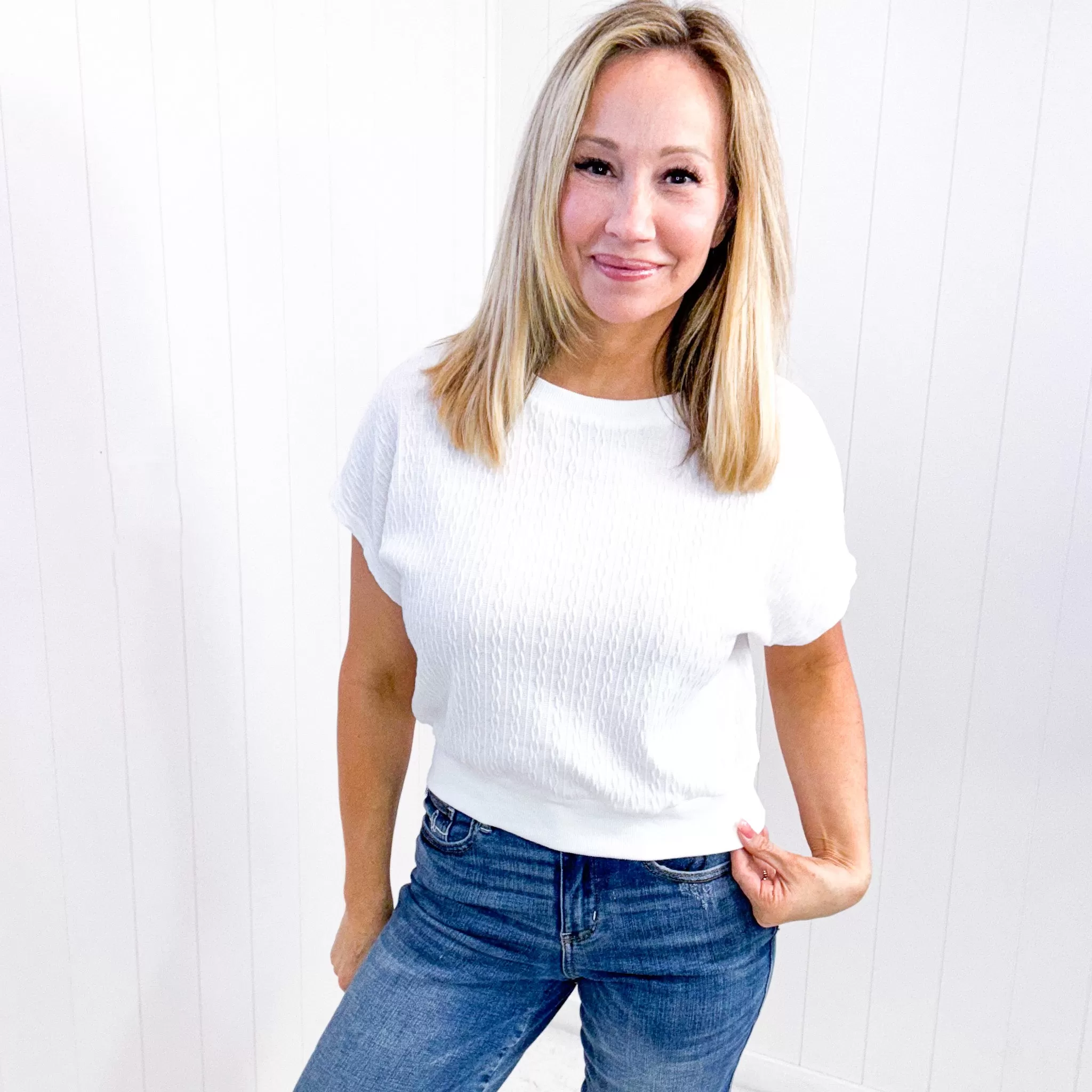 Clearly Classic Mom Cropped Short Sleeve Top in White