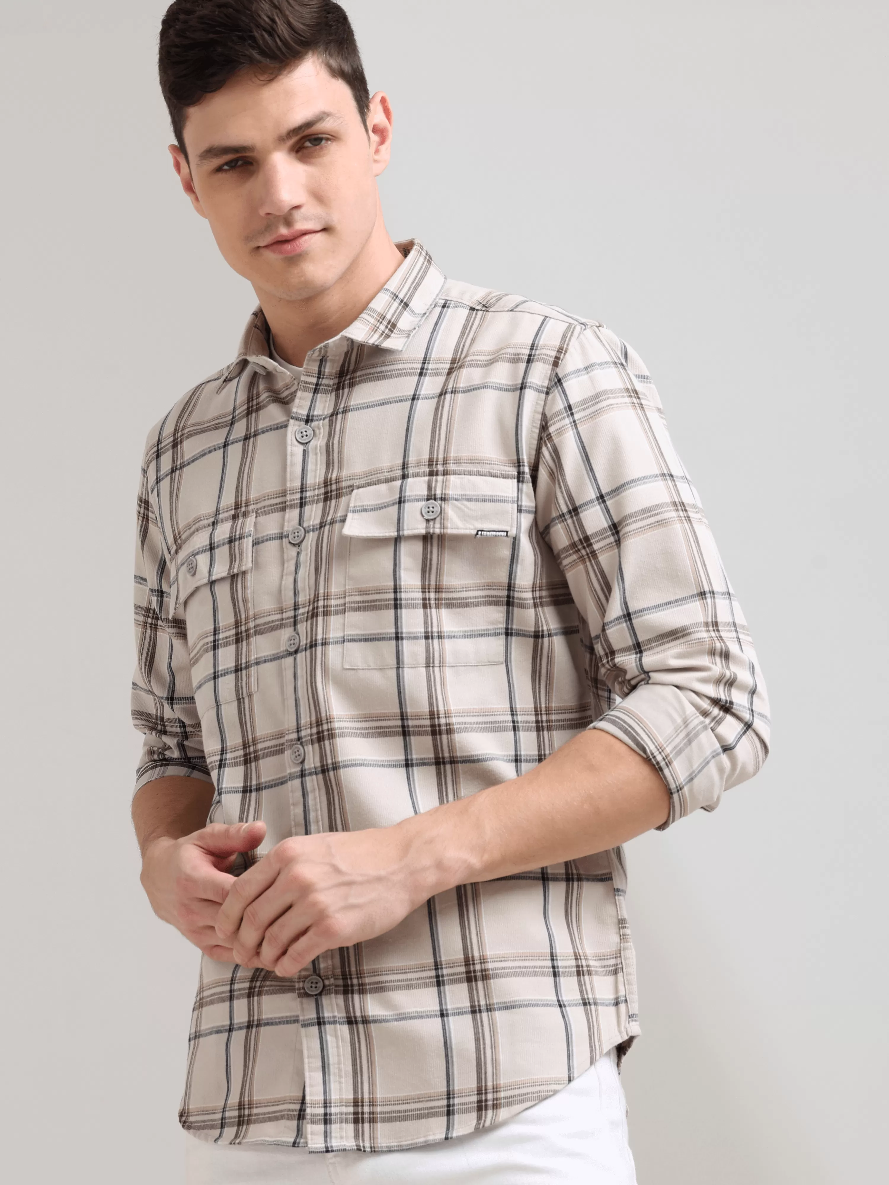 Coffee Cream Casual Check Shirt