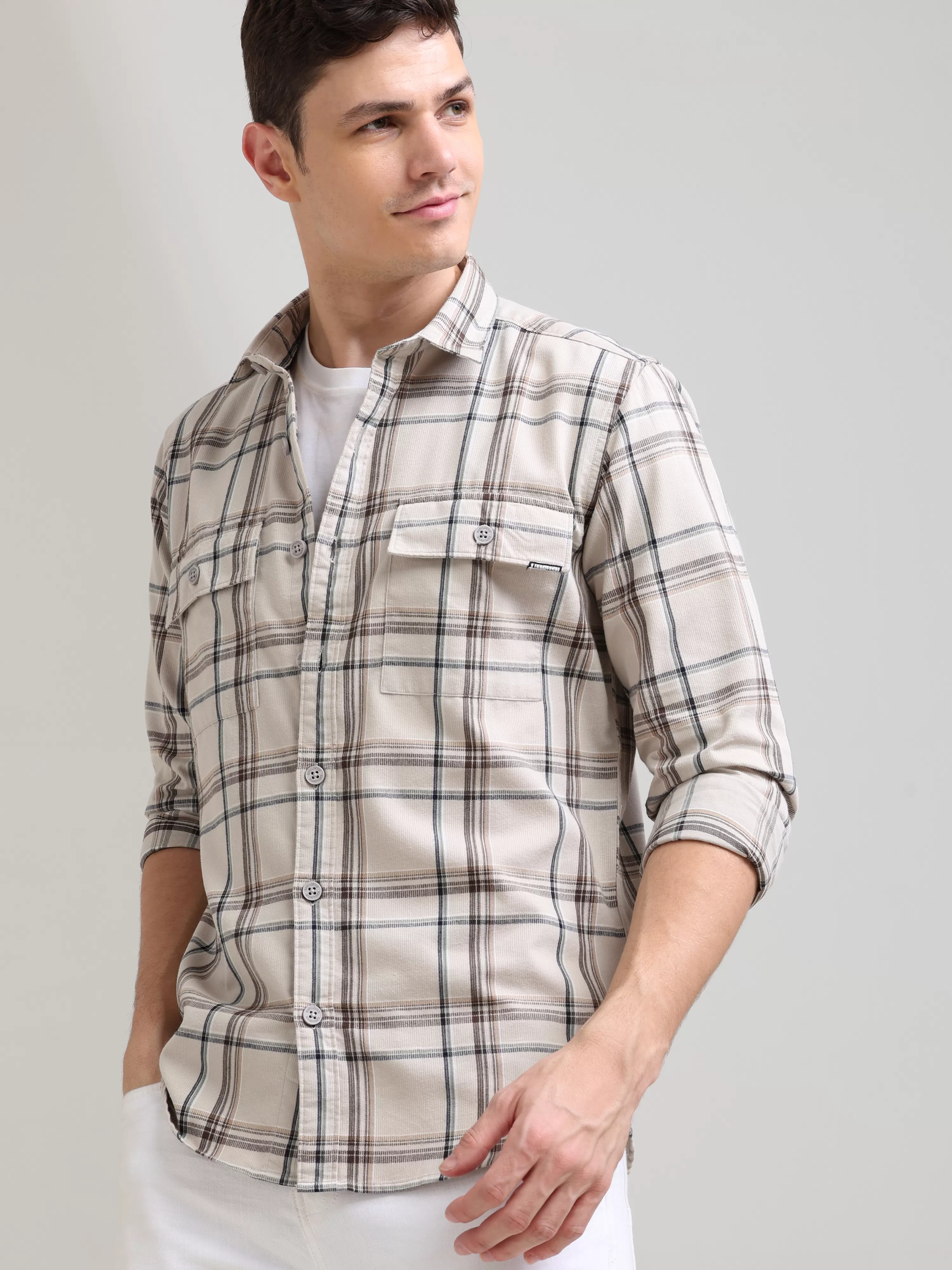 Coffee Cream Casual Check Shirt