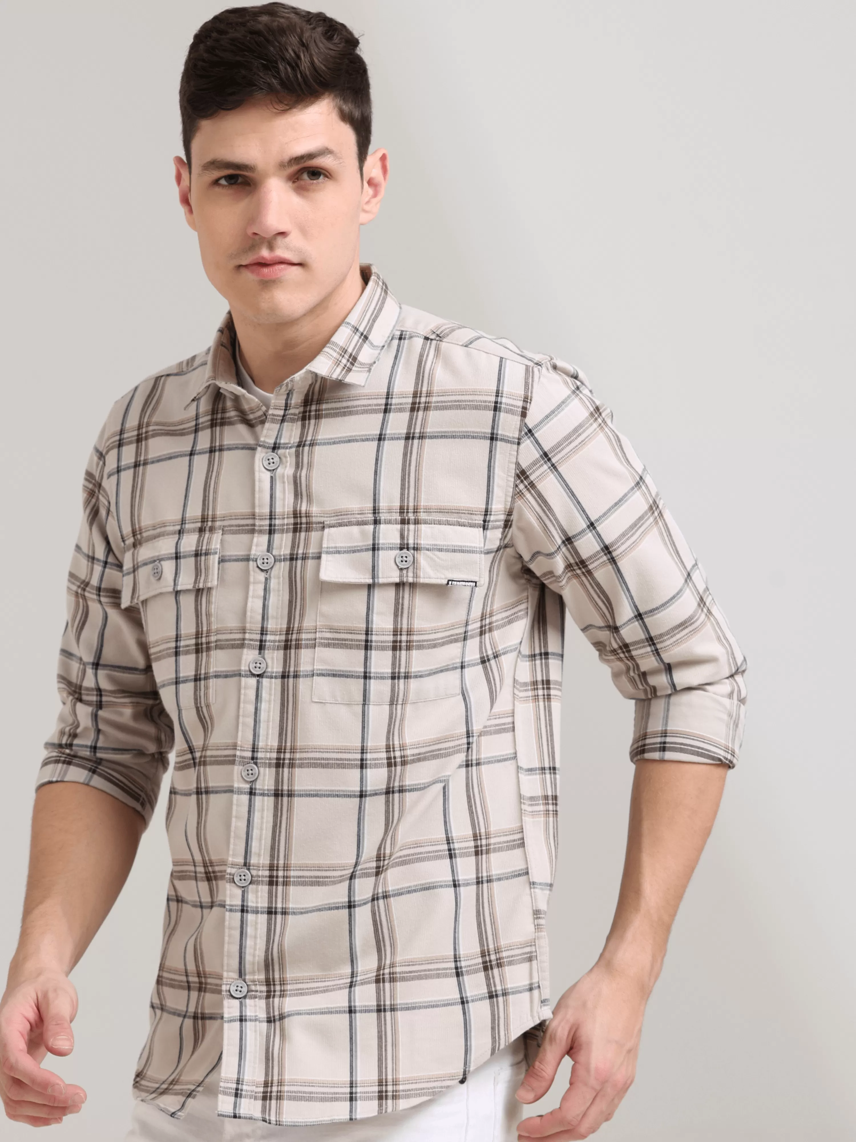 Coffee Cream Casual Check Shirt