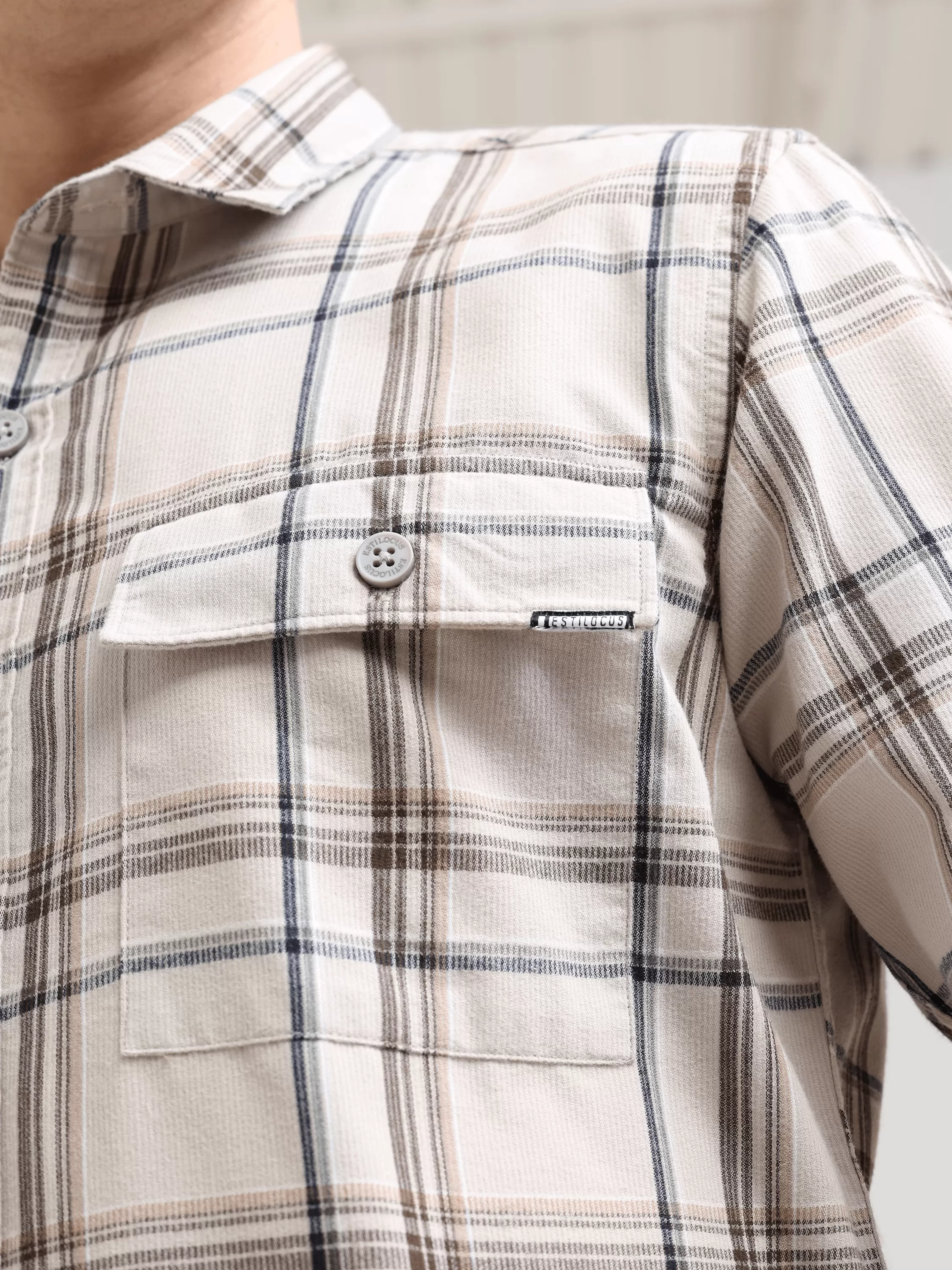 Coffee Cream Casual Check Shirt