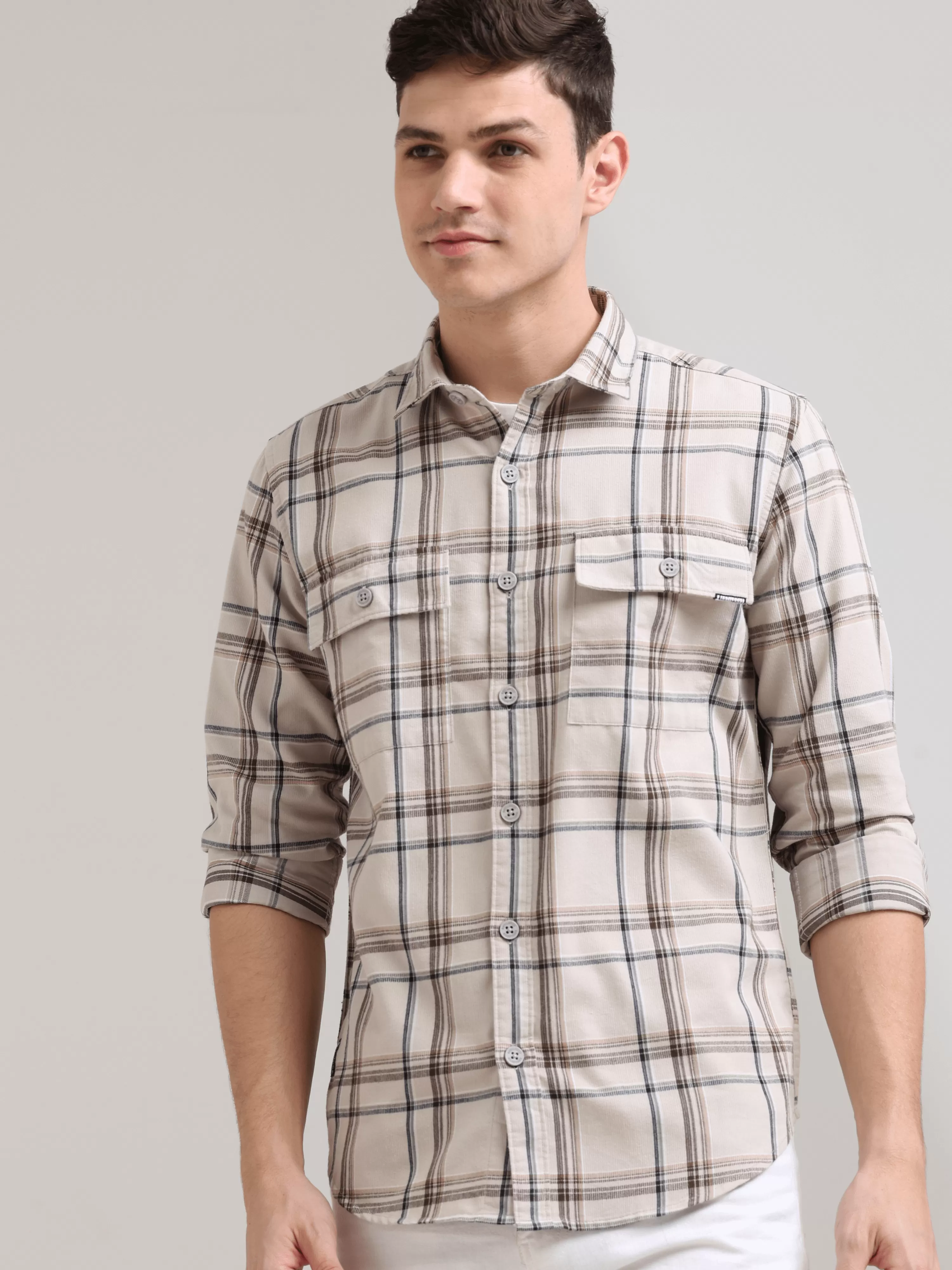 Coffee Cream Casual Check Shirt