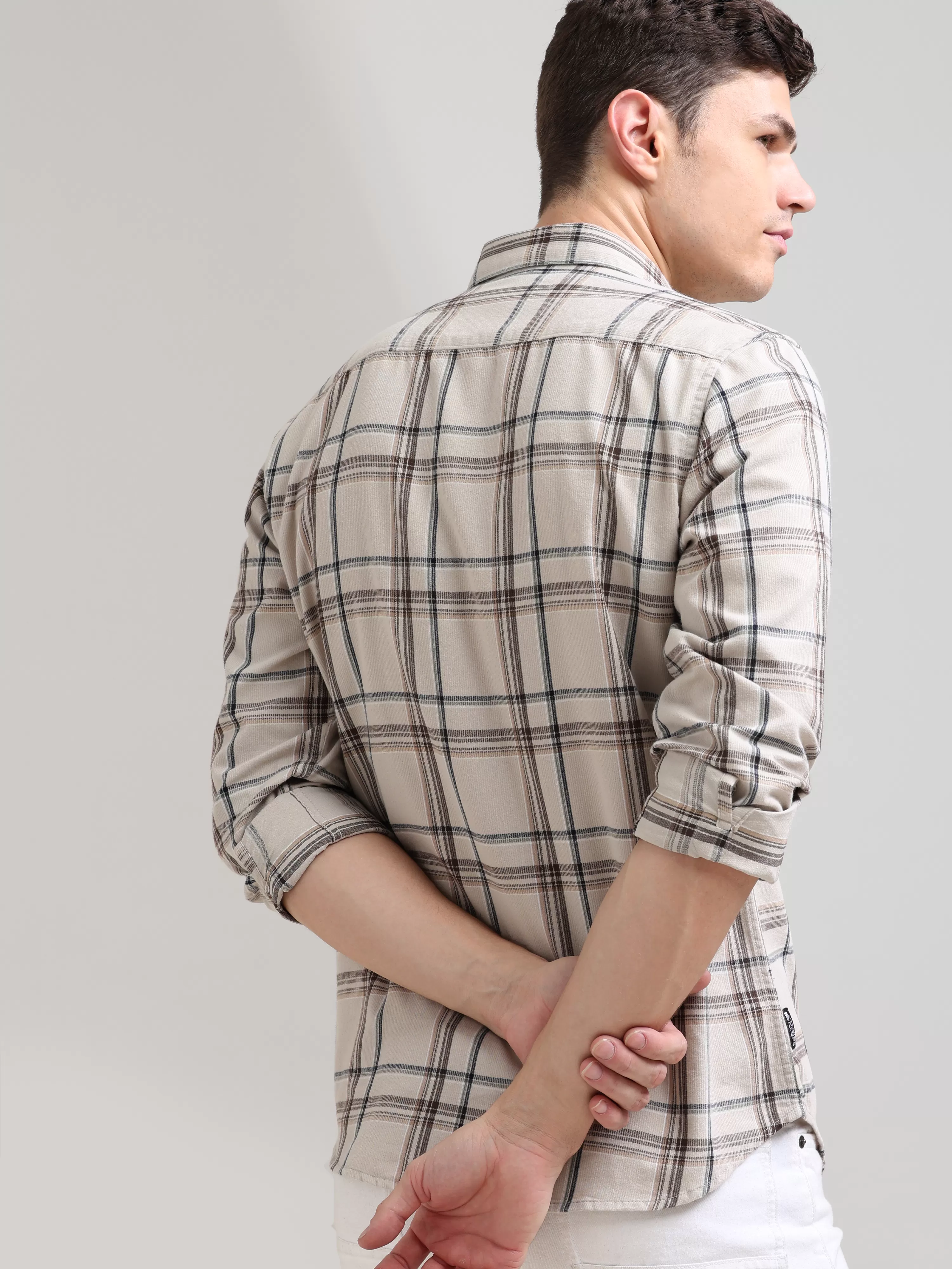 Coffee Cream Casual Check Shirt