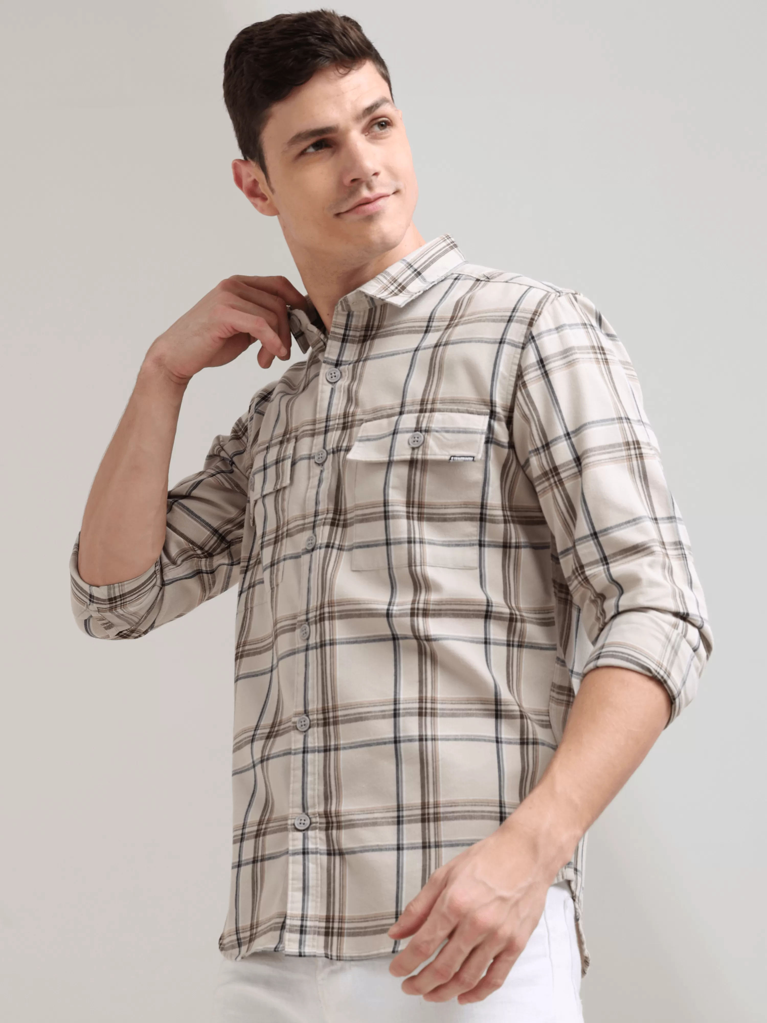 Coffee Cream Casual Check Shirt