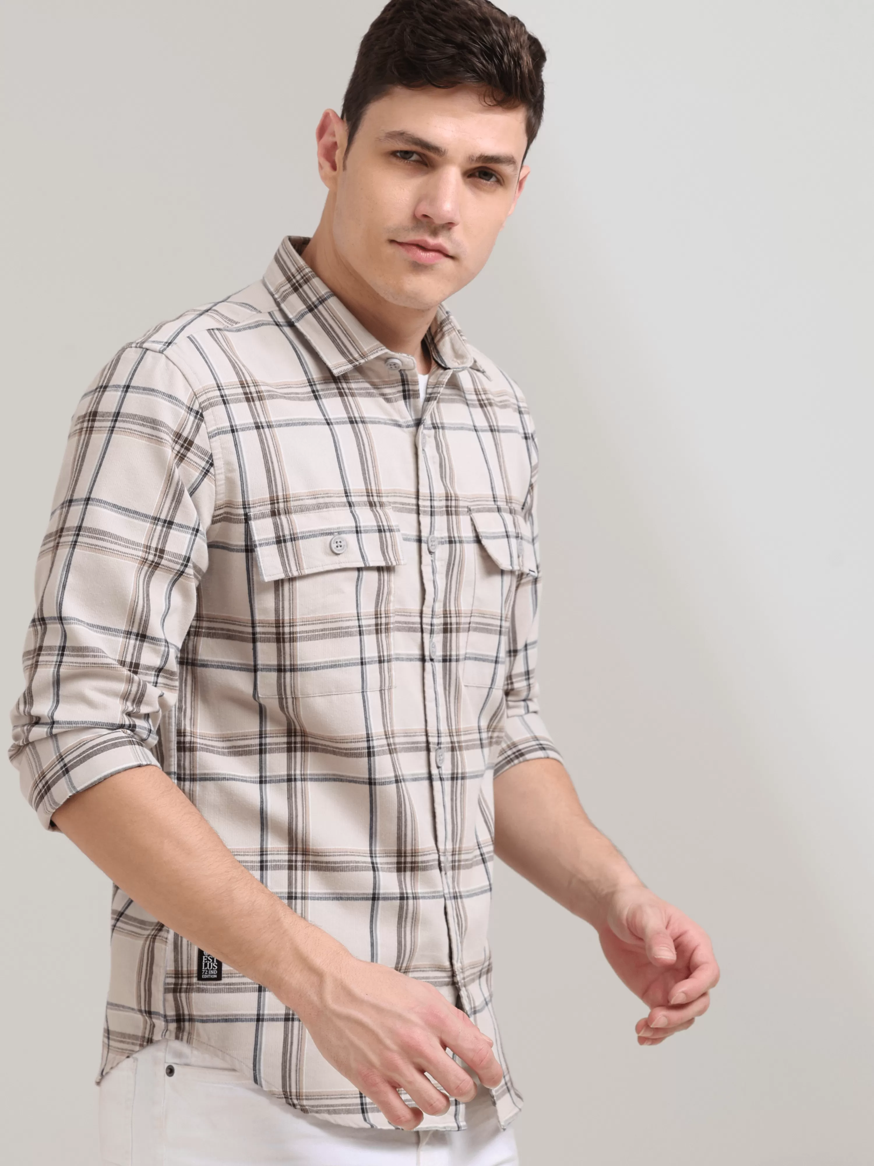 Coffee Cream Casual Check Shirt