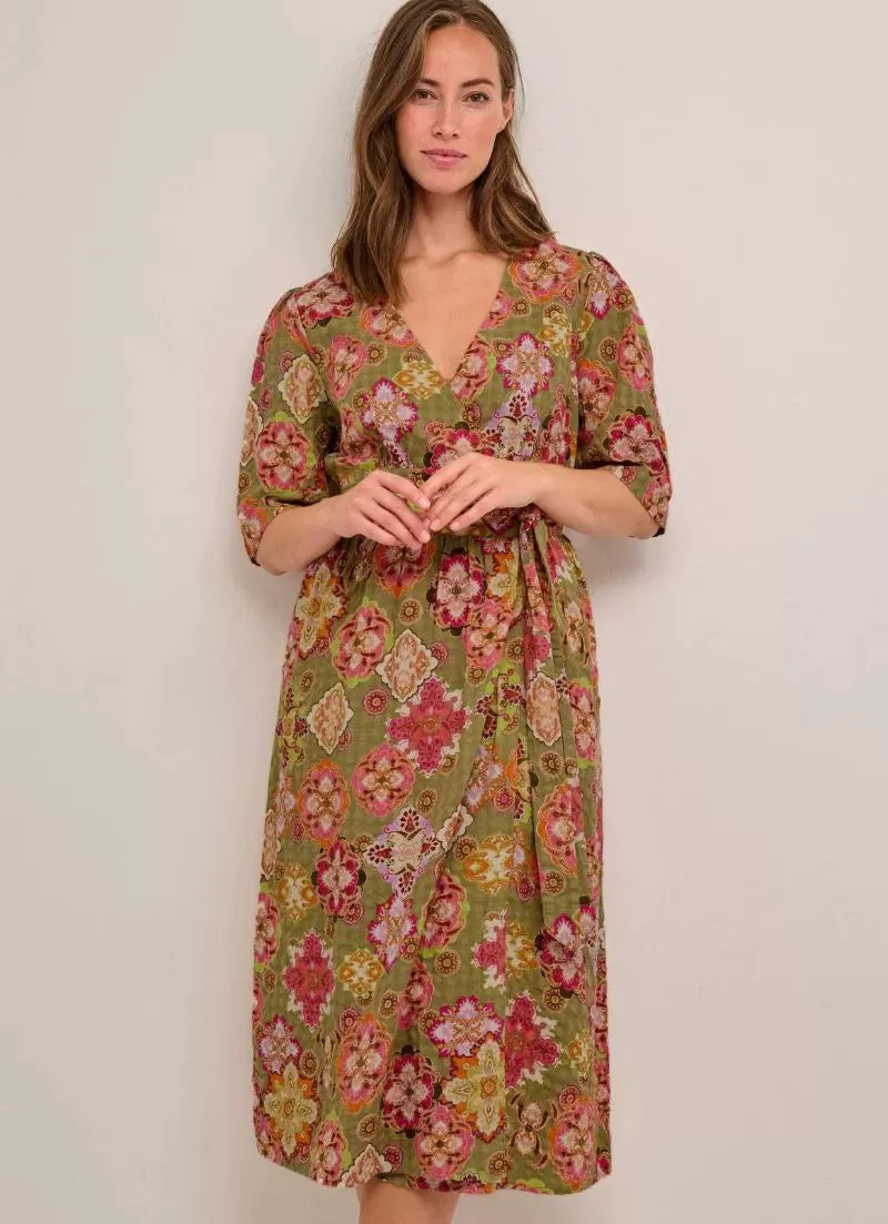 Cream Jolly Wrap Dress - Sage Ethnic Tile