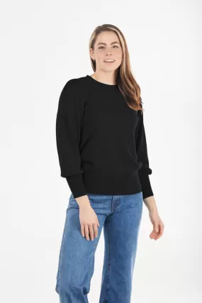 Crew Neck Pullover Puff Sleeve | Black