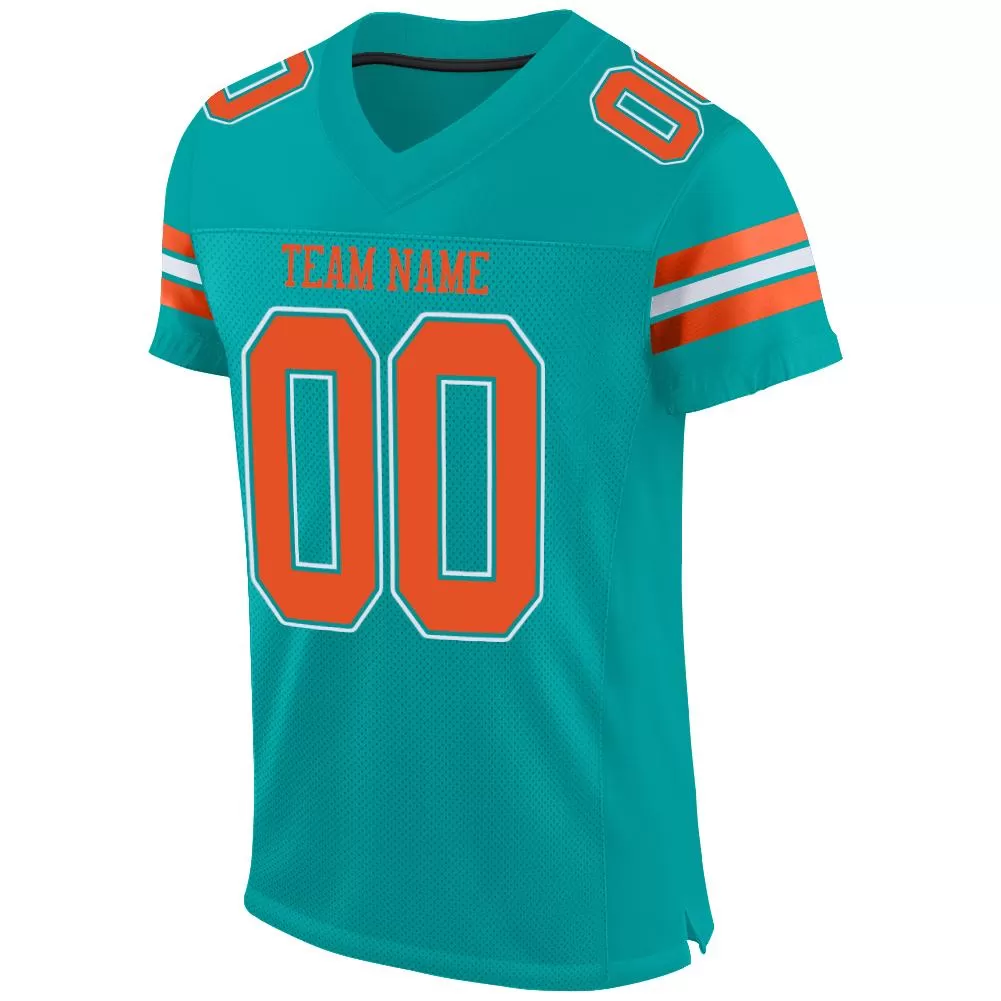 Custom Aqua Orange-White Mesh Authentic Football Jersey