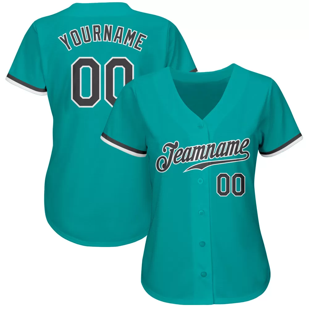 Custom Aqua Steel Gray-White Authentic Baseball Jersey