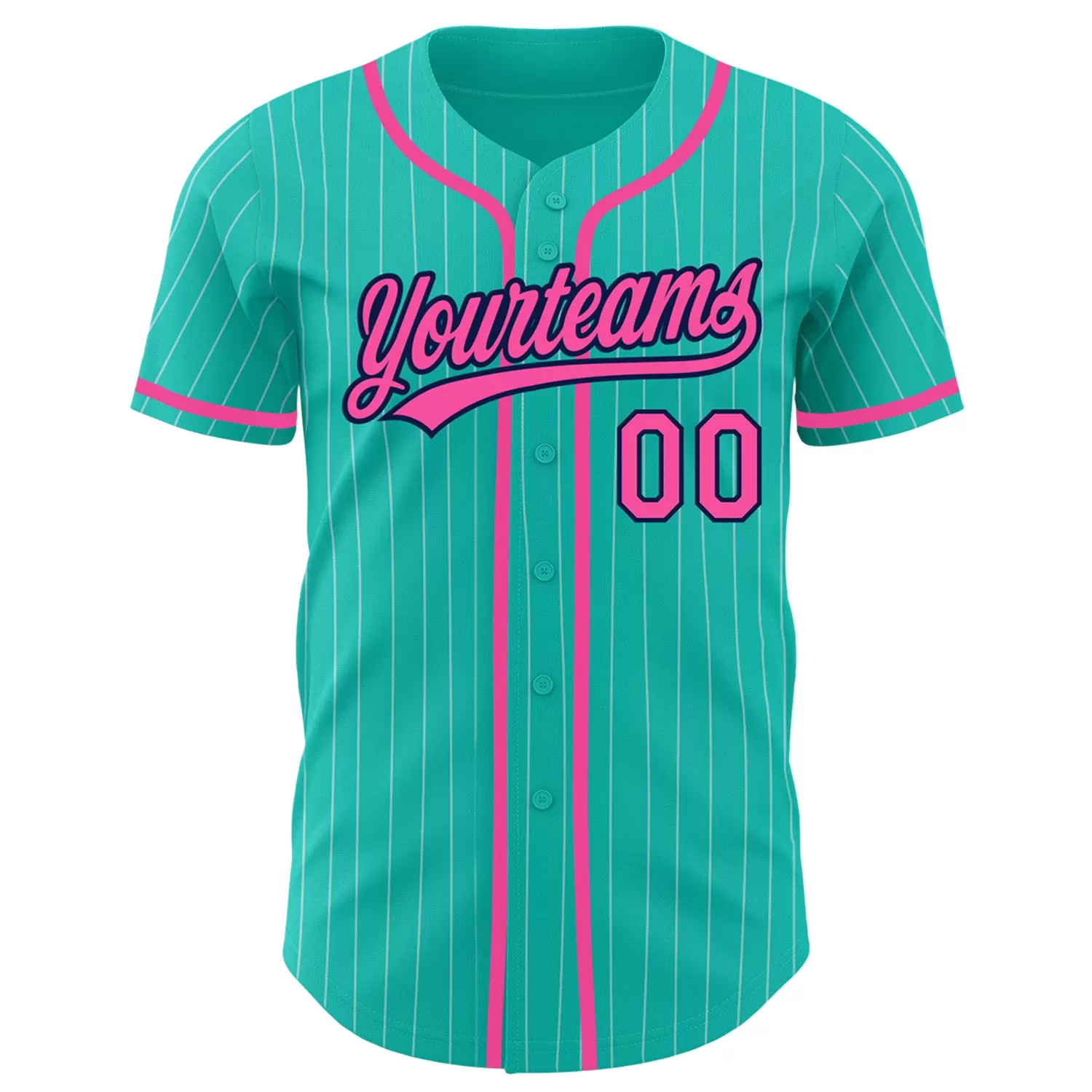 Custom Aqua White Pinstripe Pink-Navy Authentic Baseball Jersey