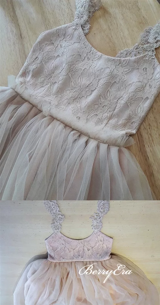 Cute Lace Top Tulle Nude Lovely Flower Girl Dresses