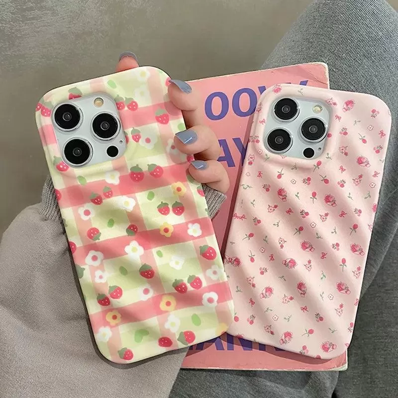 Cute Strawberry Flowers Phone Case for iPhone 11, 12, 13, 14 Pro Max