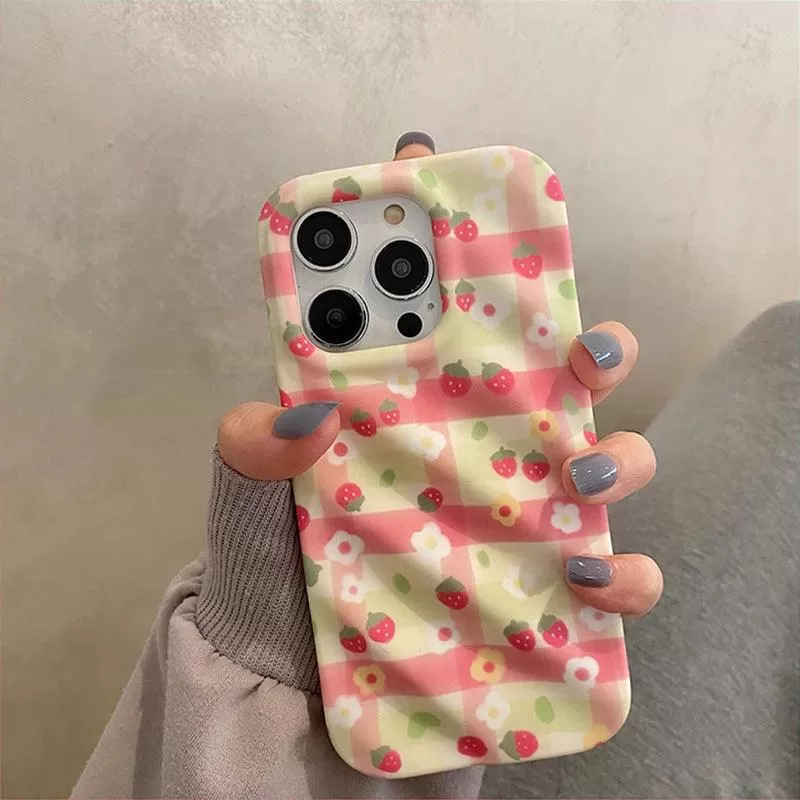 Cute Strawberry Flowers Phone Case for iPhone 11, 12, 13, 14 Pro Max