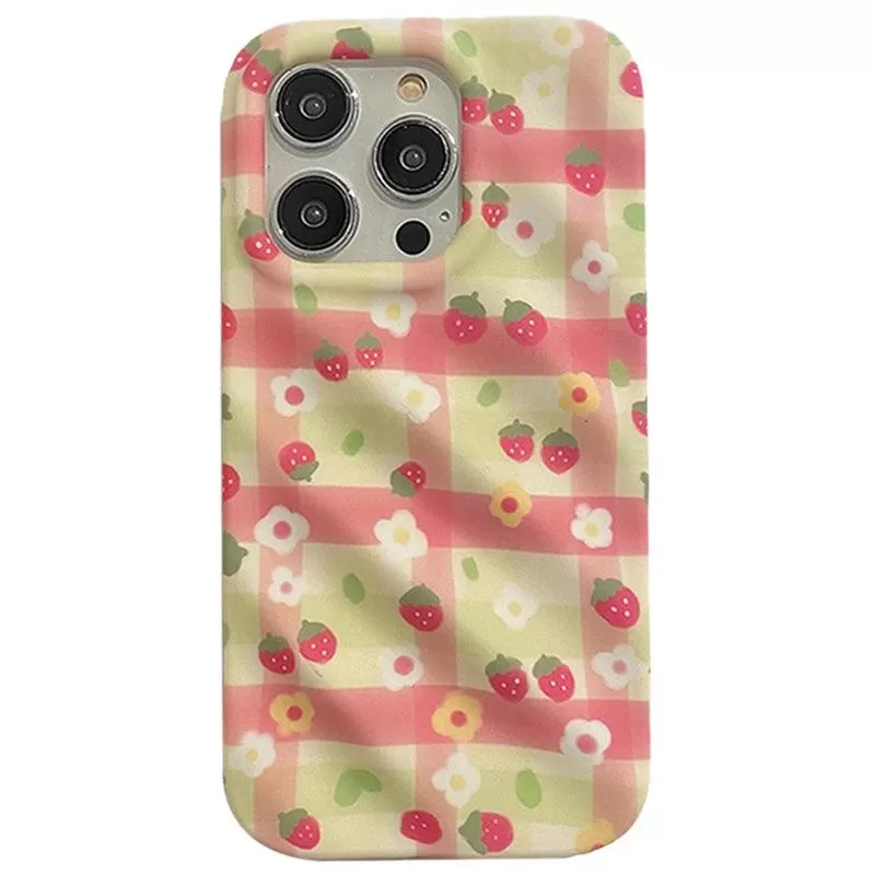 Cute Strawberry Flowers Phone Case for iPhone 11, 12, 13, 14 Pro Max