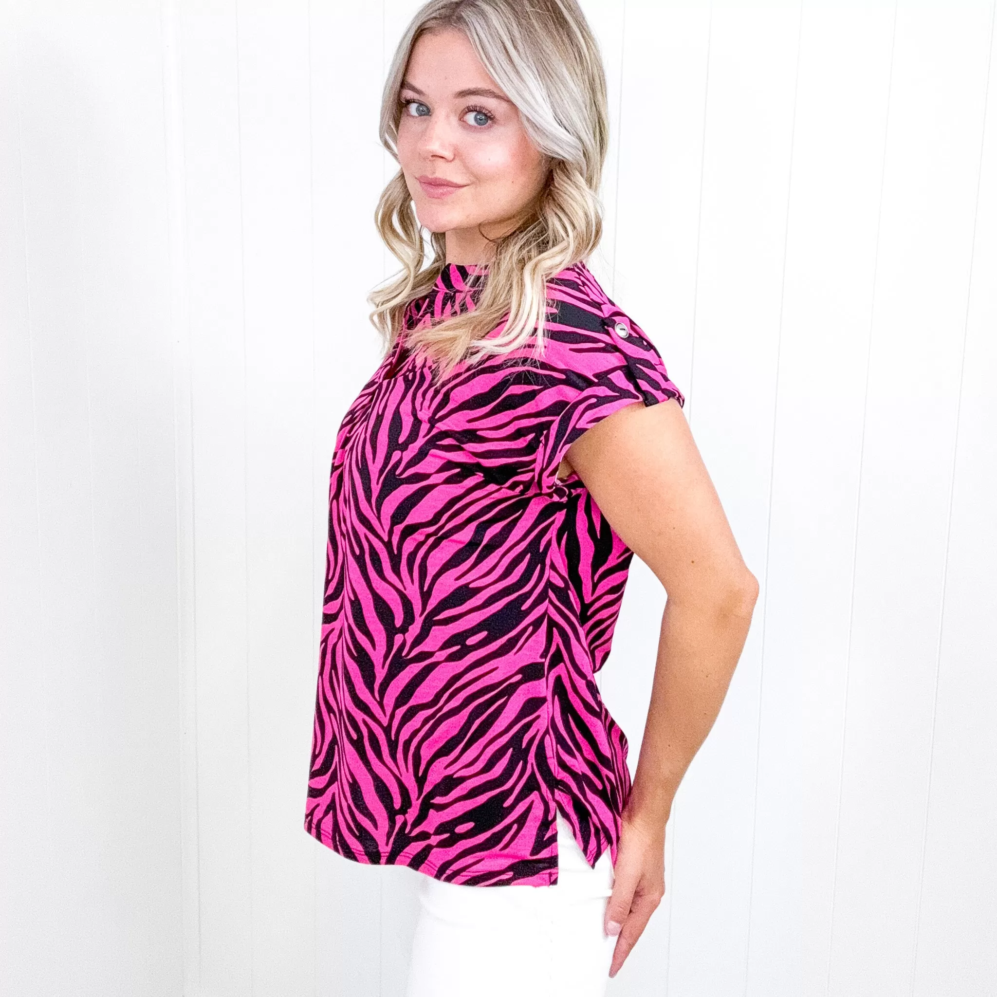 Dear Scarlett Lizzy Cap Sleeve Top in Pink and Black Zebra