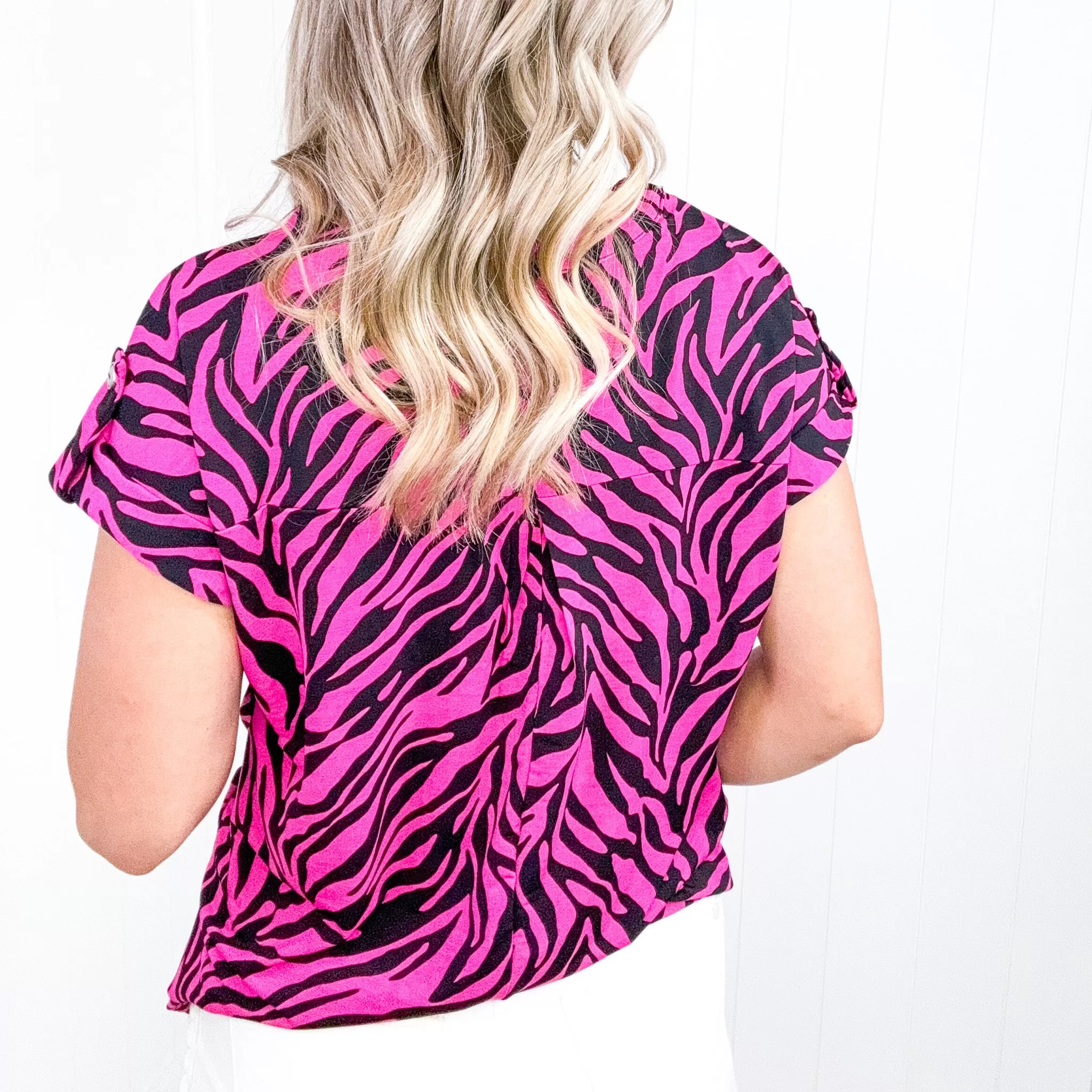 Dear Scarlett Lizzy Cap Sleeve Top in Pink and Black Zebra