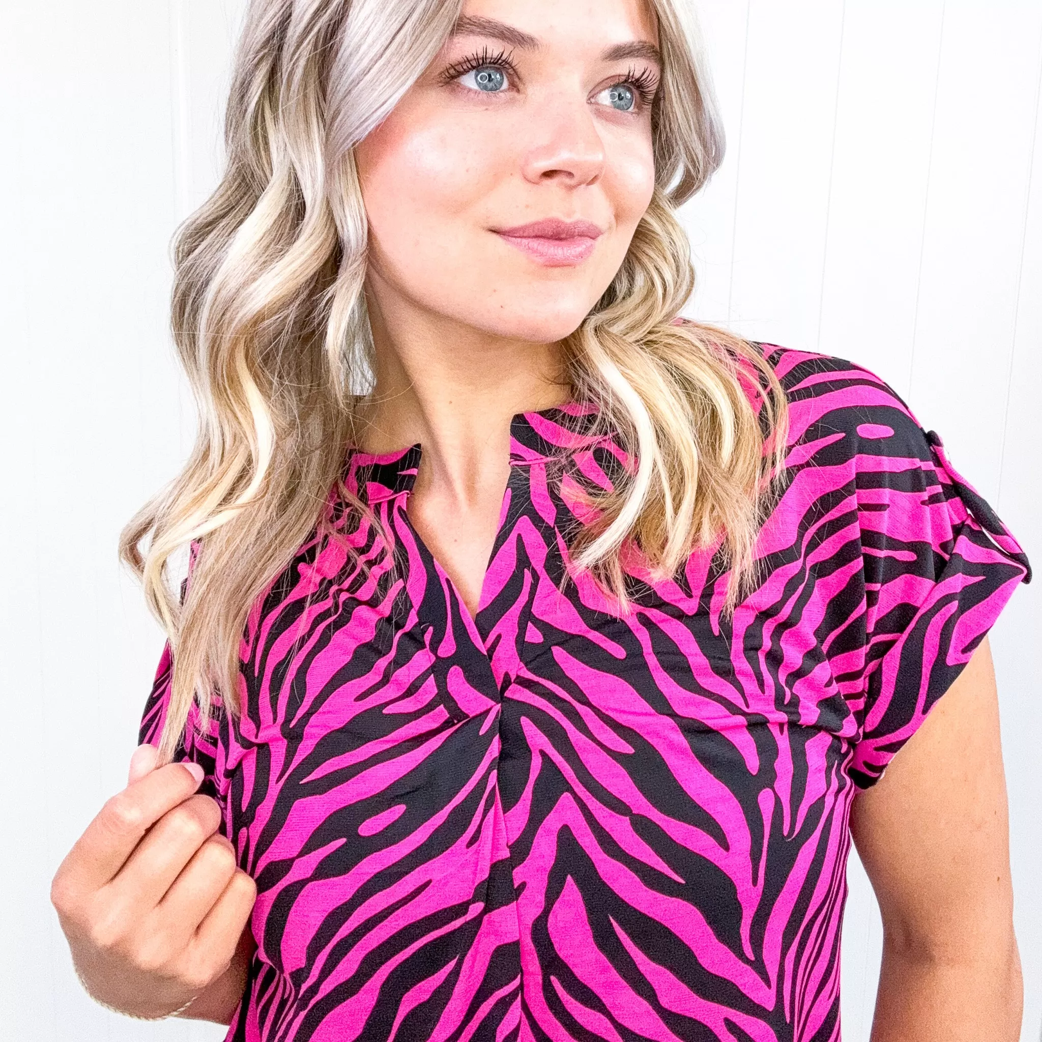 Dear Scarlett Lizzy Cap Sleeve Top in Pink and Black Zebra