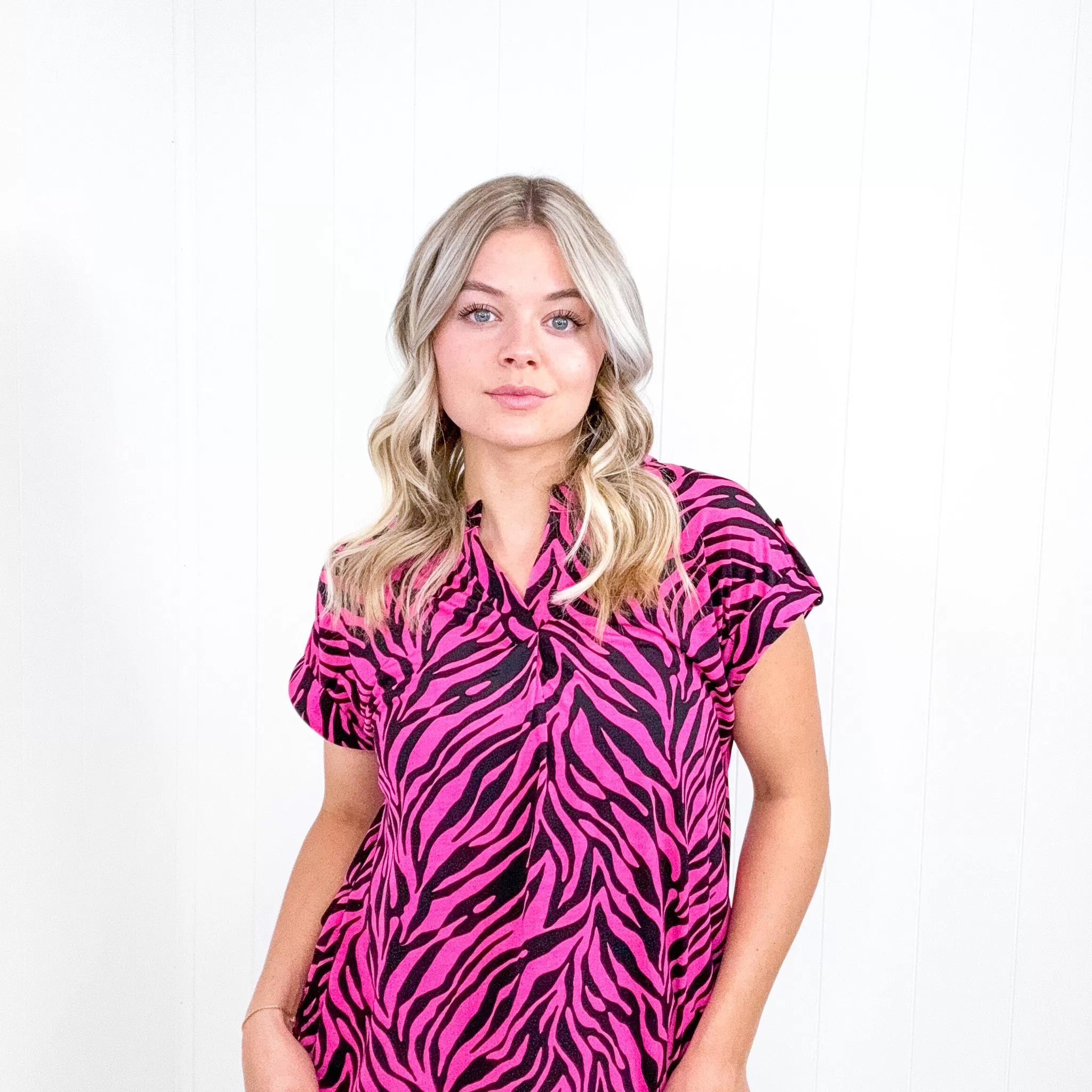 Dear Scarlett Lizzy Cap Sleeve Top in Pink and Black Zebra